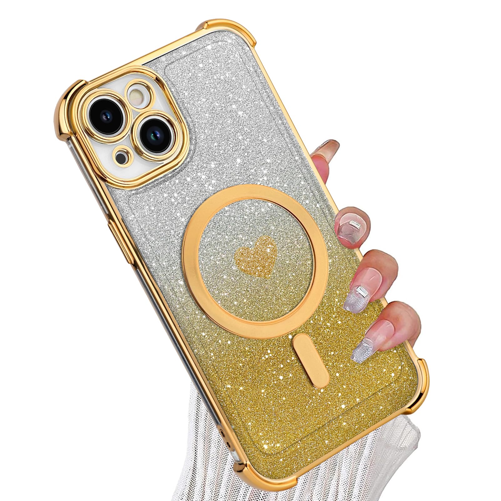 Tharlet Magnetic For Iphone 13 Case [Compatible With Magsafe] Glitter Cute Love Luxury Plating Plating Bling Clear Phone Case Wi