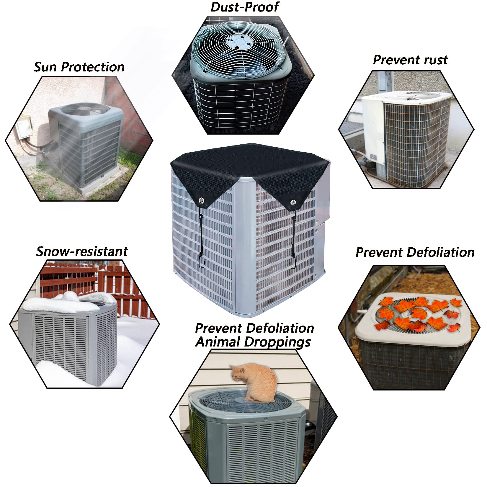 Air Conditioner Cover For Outside Units, Heavy Duty Central Ac Winter Cover Defender Outdoor Top Waterproof Snow-Resist (Black,