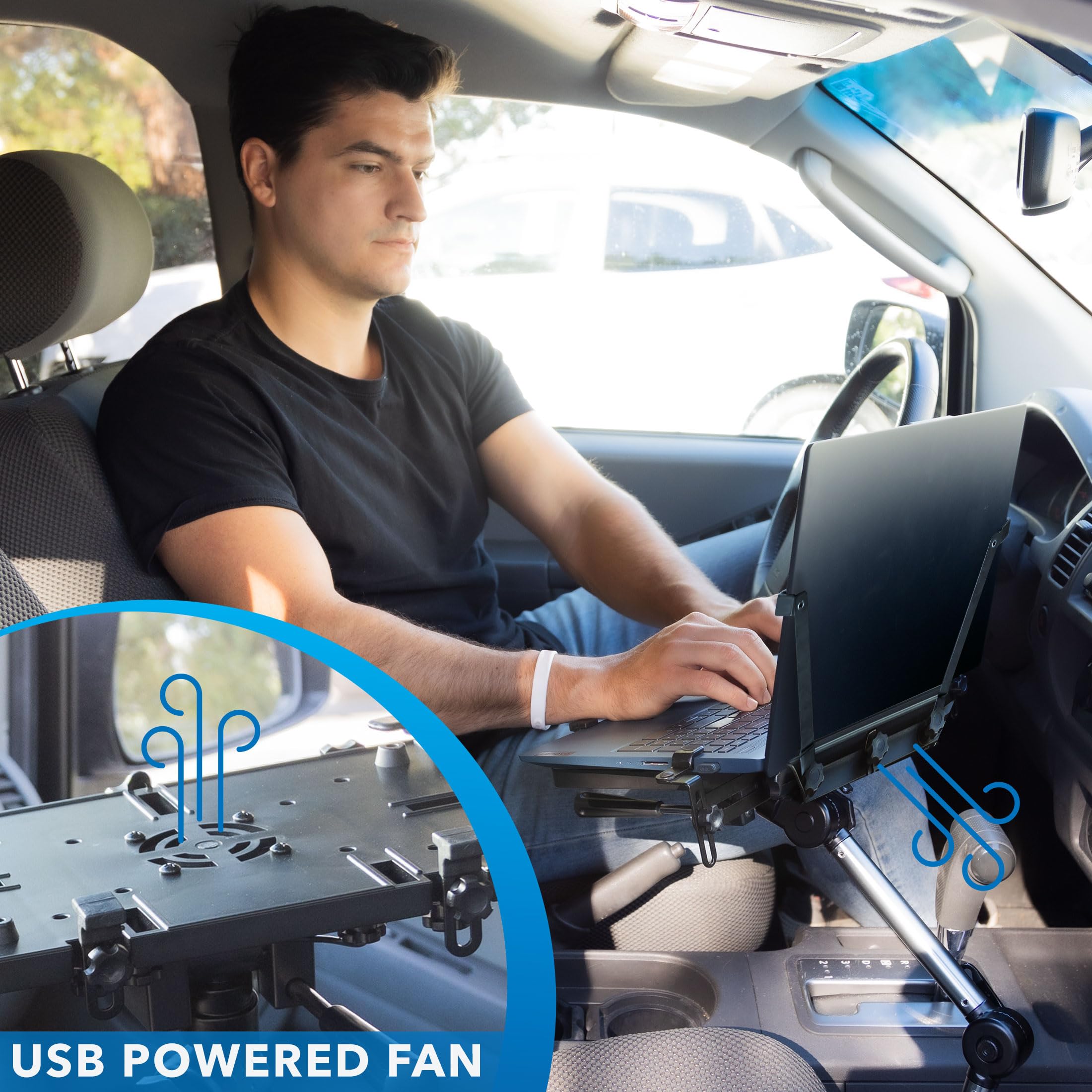 Mount It! Laptop Vehicle Mount | No Drill Computer Mounting Bracket for Front Passenger Seat | Sturdy and Full Motion Lockable Joints, Fits Laptops Up to 17'