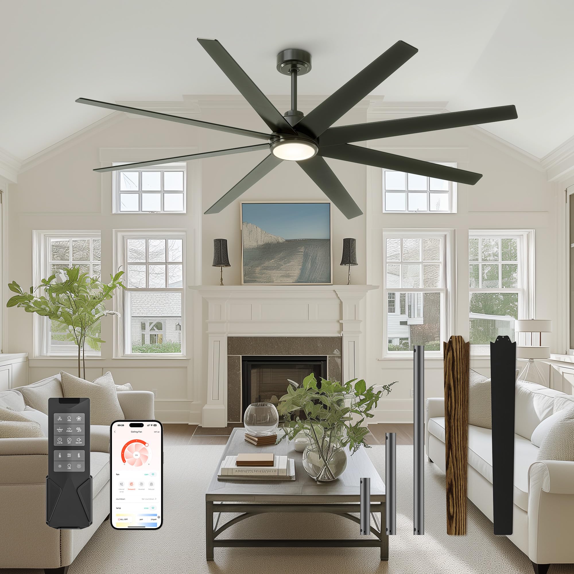 CubiCubi Ceiling Fans with Lights, 72 Inch Industrial/Modern Ceiling Fan with Light and Remote/APP Control, Kitchen Living Room 