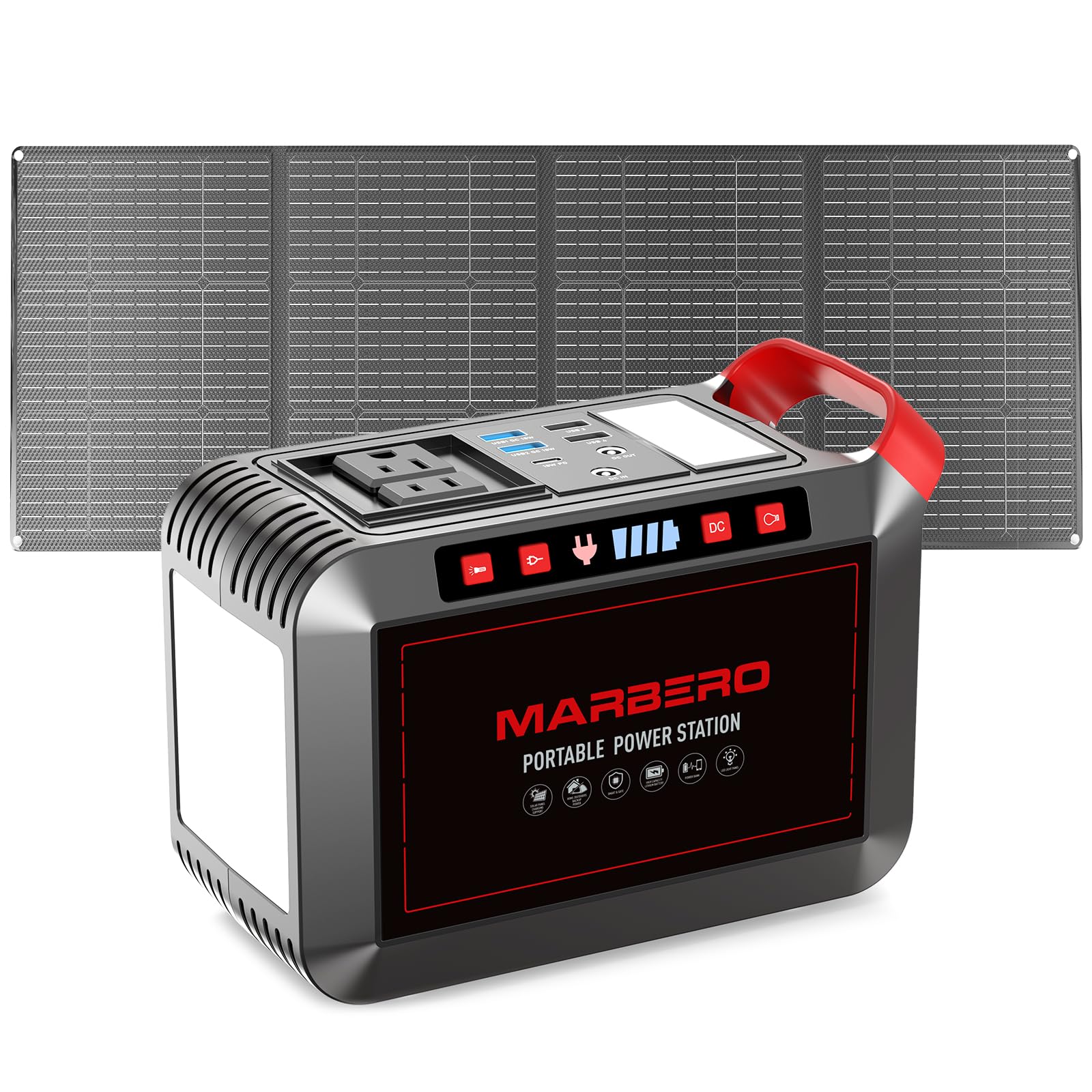Marbero 237Wh Solar Generator With Solar Panel Included Portable Power Station 300W Pure Sine Wave With Foldable Solar Panel 60W