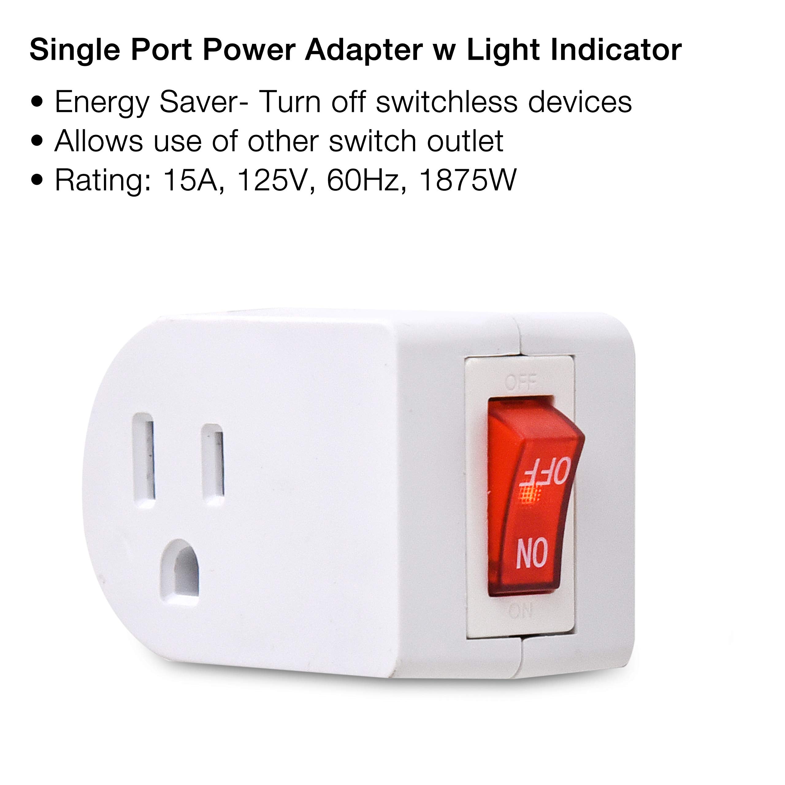 Electes 3 Prong Grounded Single Port Power Adapter With Red Indicator On/Off Switch {Value! 3 Pack}