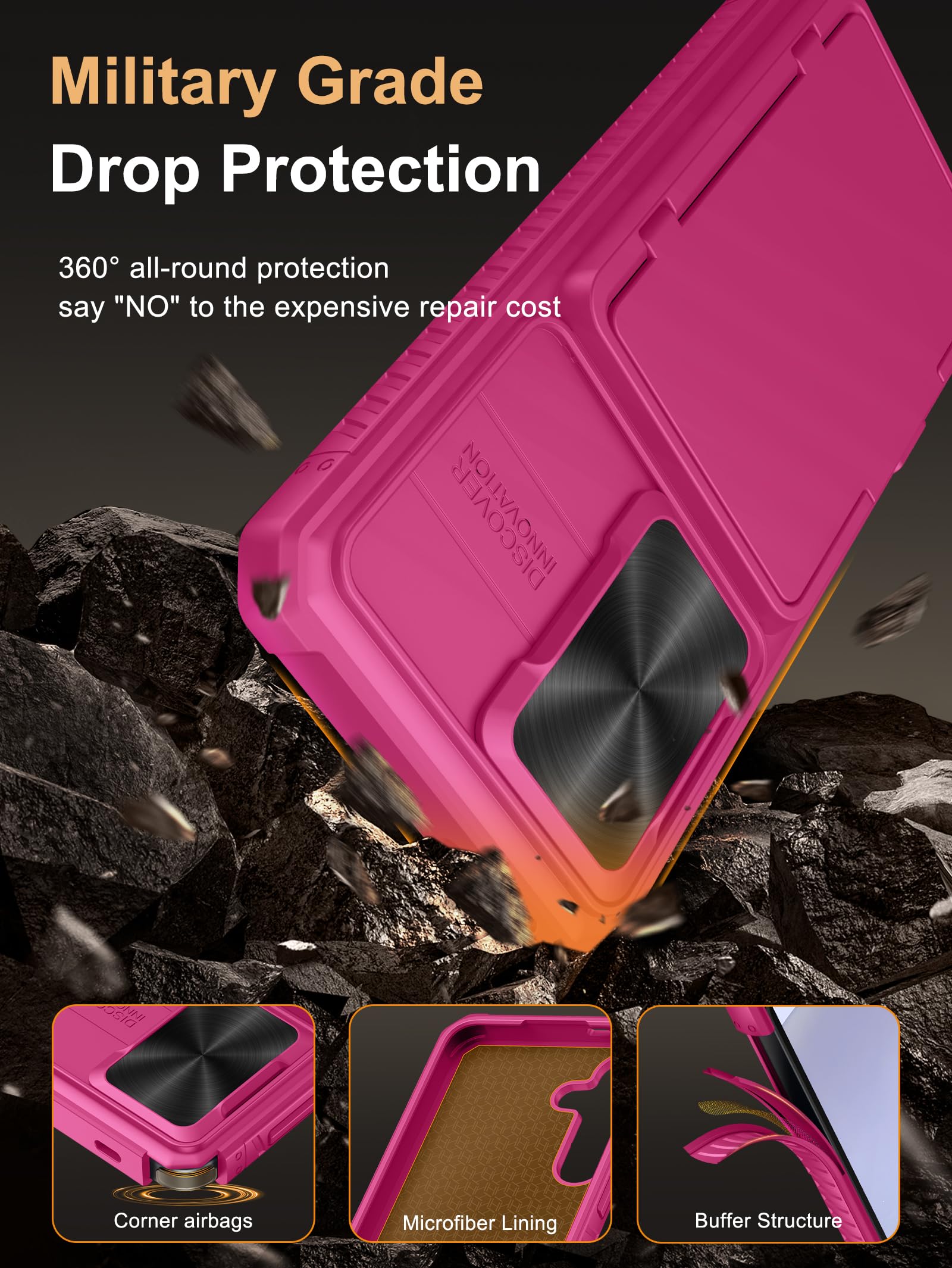 Vihibii For Samsung Galaxy S24 Case With Card Holder (4 Cards) & Slide Camera Cover & Kickstand, Shockproof Rugged Hard Back & T