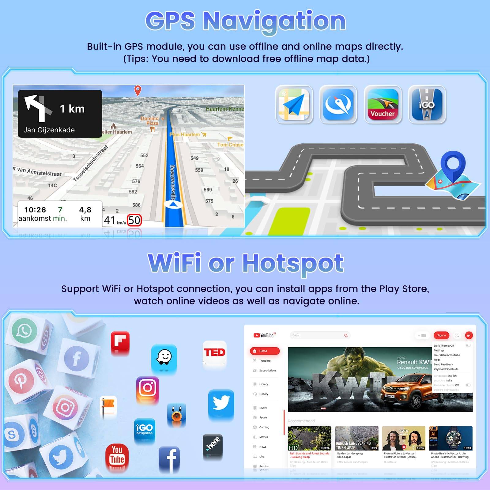 Roinvou 8 Cores 4+64G Android Car Radio For Mazda 3 2014 2018, 9'' Touch Screen Carplay Android Auto With 32Eq Bluetooth Wifi Gp