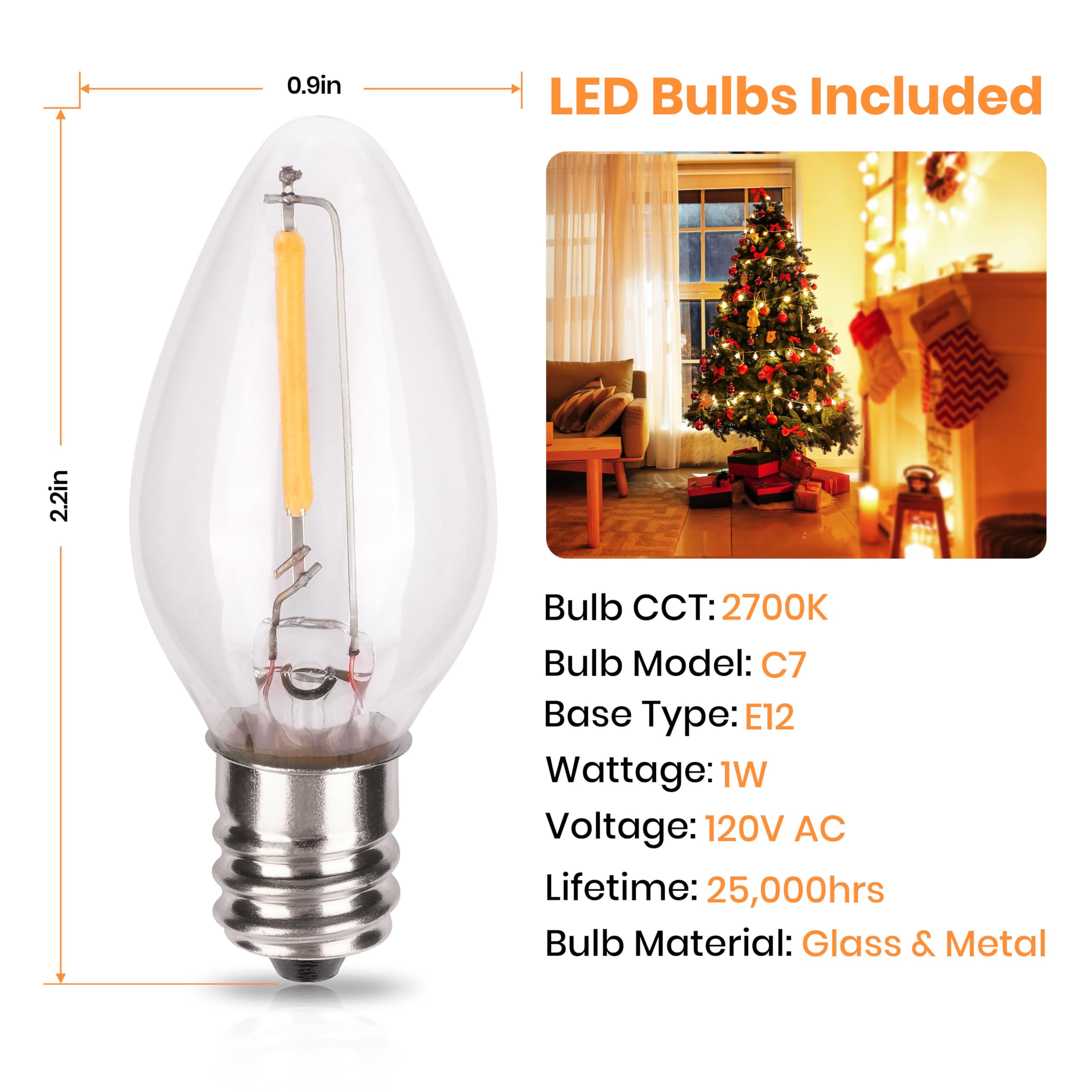 Ohlgt 2 Sets Accessory Cord With 2 Led C7 Light Bulb, 5Ft Salt Lamp Cord Replacement With On/Off Switch Plugs E12 Socket For Hal
