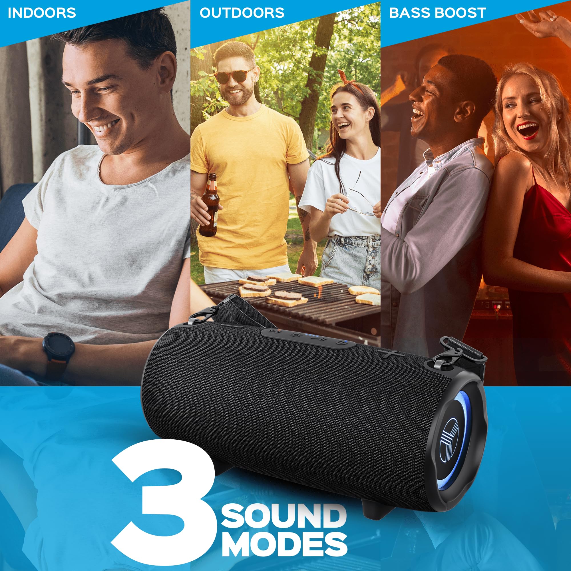 Treblab Hd Max   Large Bluetooth Speaker, Loud 60W Stereo Sound, Powerful Bass, 20H Battery, Ipx7 Waterproof, Powerbank, Usb C,