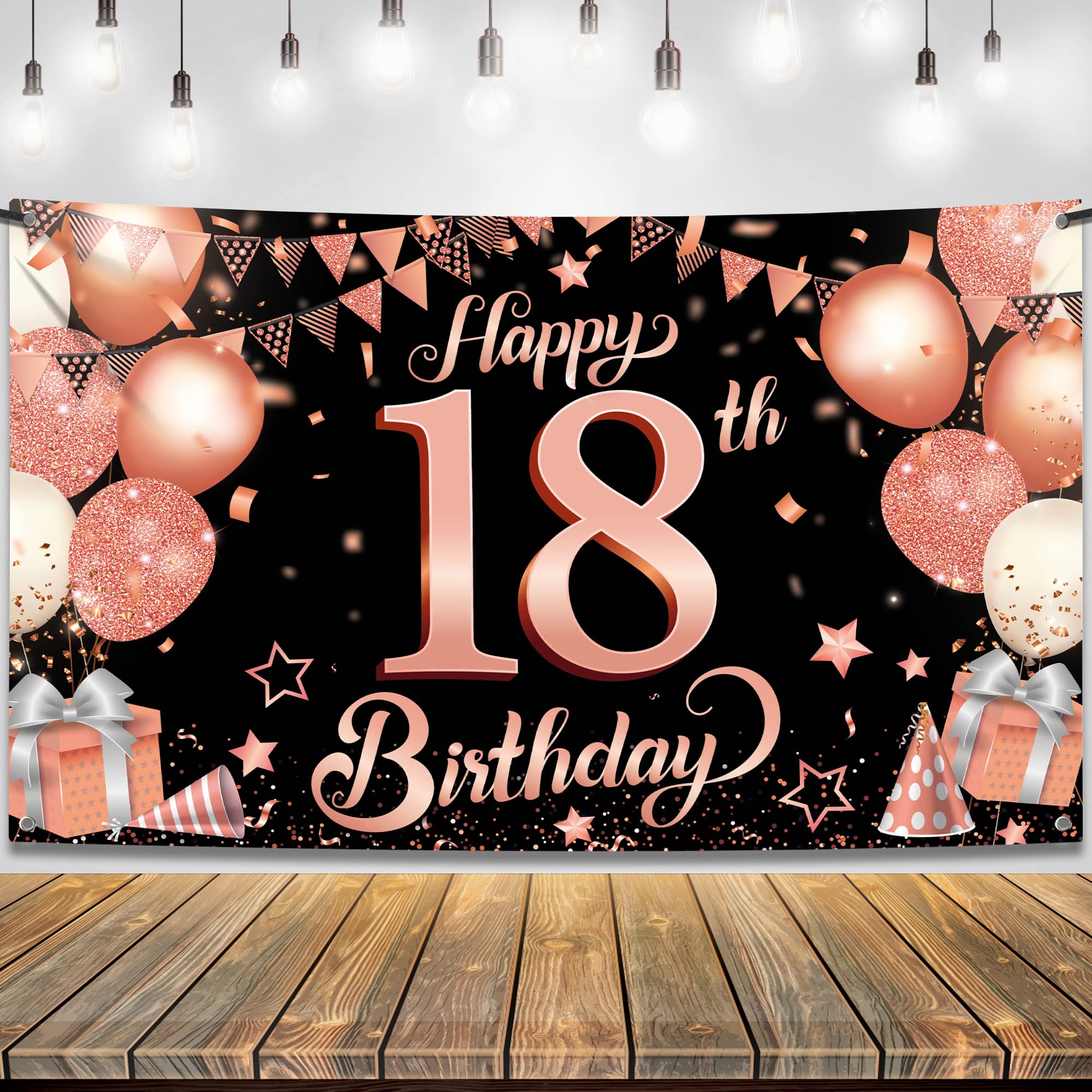 Katchon, Rose Gold Happy 18Th Birthday Banner   Large, 72X44 Inch | Rose Gold And Black Happy 18Th Birthday Decorations For Girl