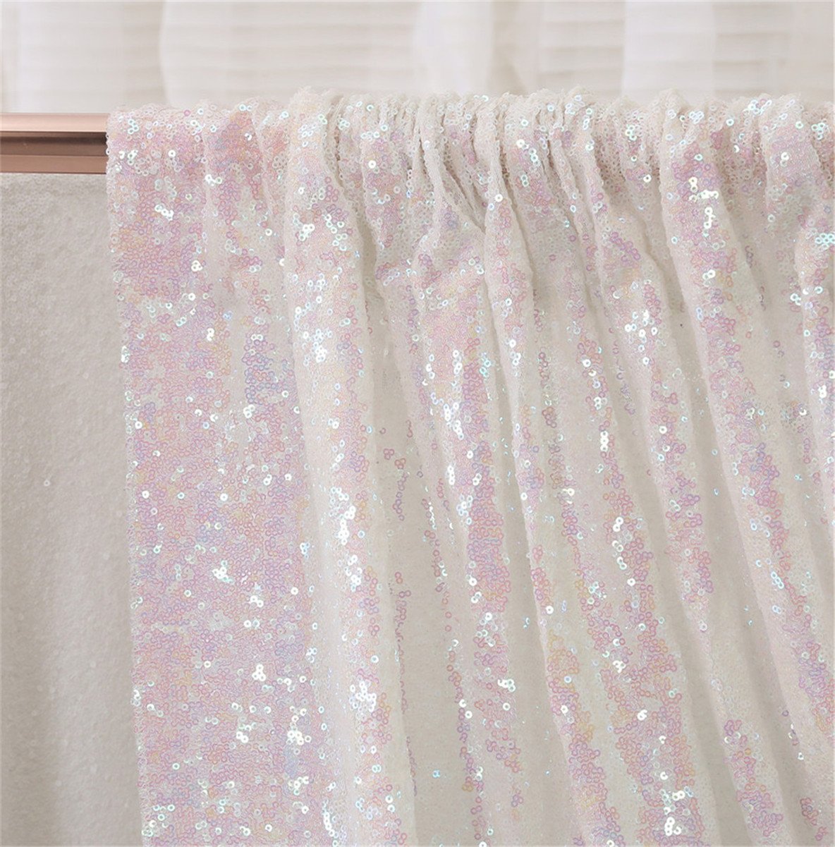 Eternal Beauty Iridescent Sequin Wedding Backdrop Photography Background Party Curtain, 5Ft X 7Ft
