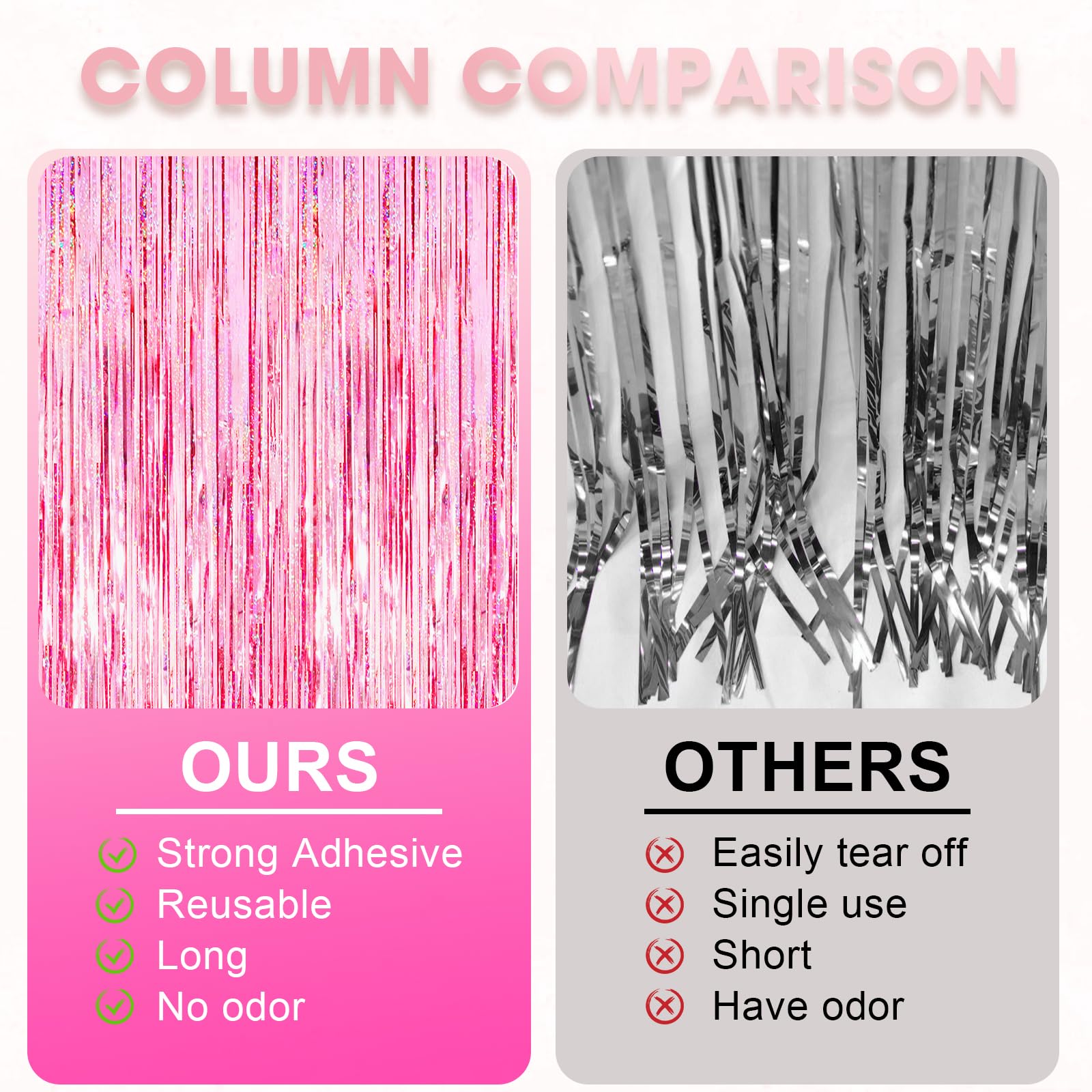 Voircoloria 2 Pack 3.3X8.2 Feet Laser Pink Foil Fringe Backdrop Curtains, Tinsel Streamers Birthday Party Decorations, Fringe Ba