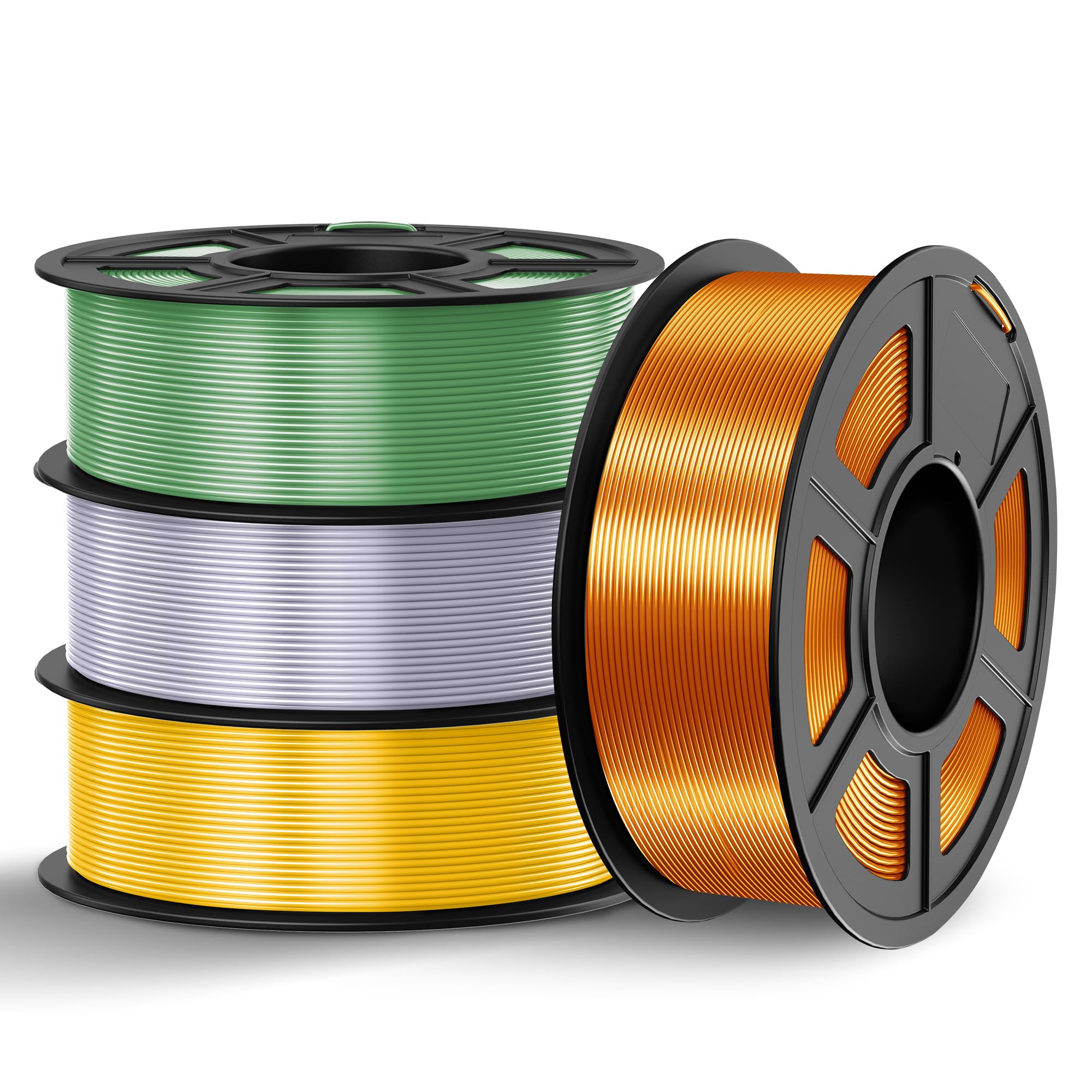 TECBEARS Silk Filament 1.75, Shiny Silk PLA Filament, 3D Printer Filament with Smooth Silky Surface, Pack of 4, Light Gold+Silve
