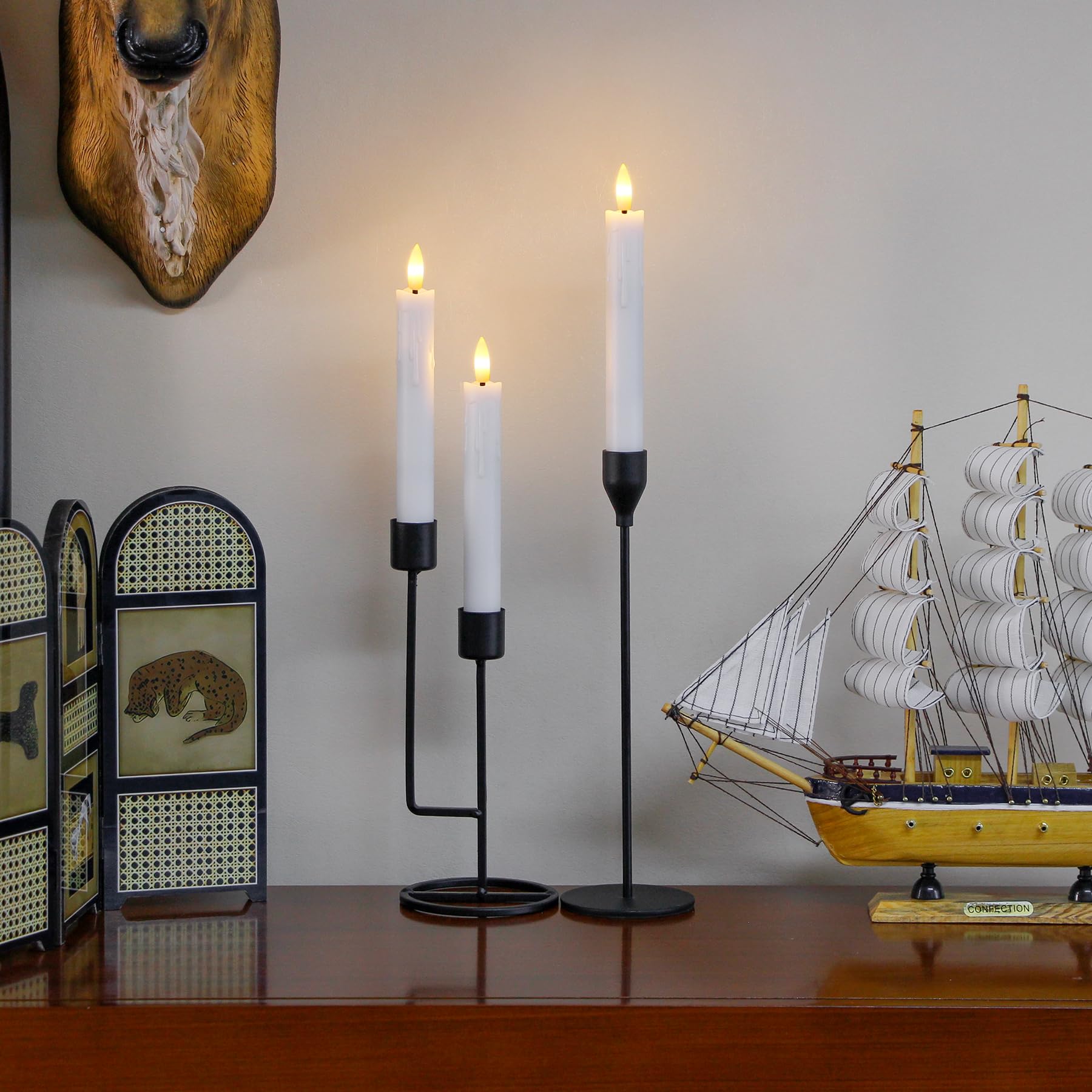 Mavandes Flameless Flickering Taper Candles Two Remote, 7.5 Inch White Battery Operated Led Window Candles Timer,Set Of 6 Plasti