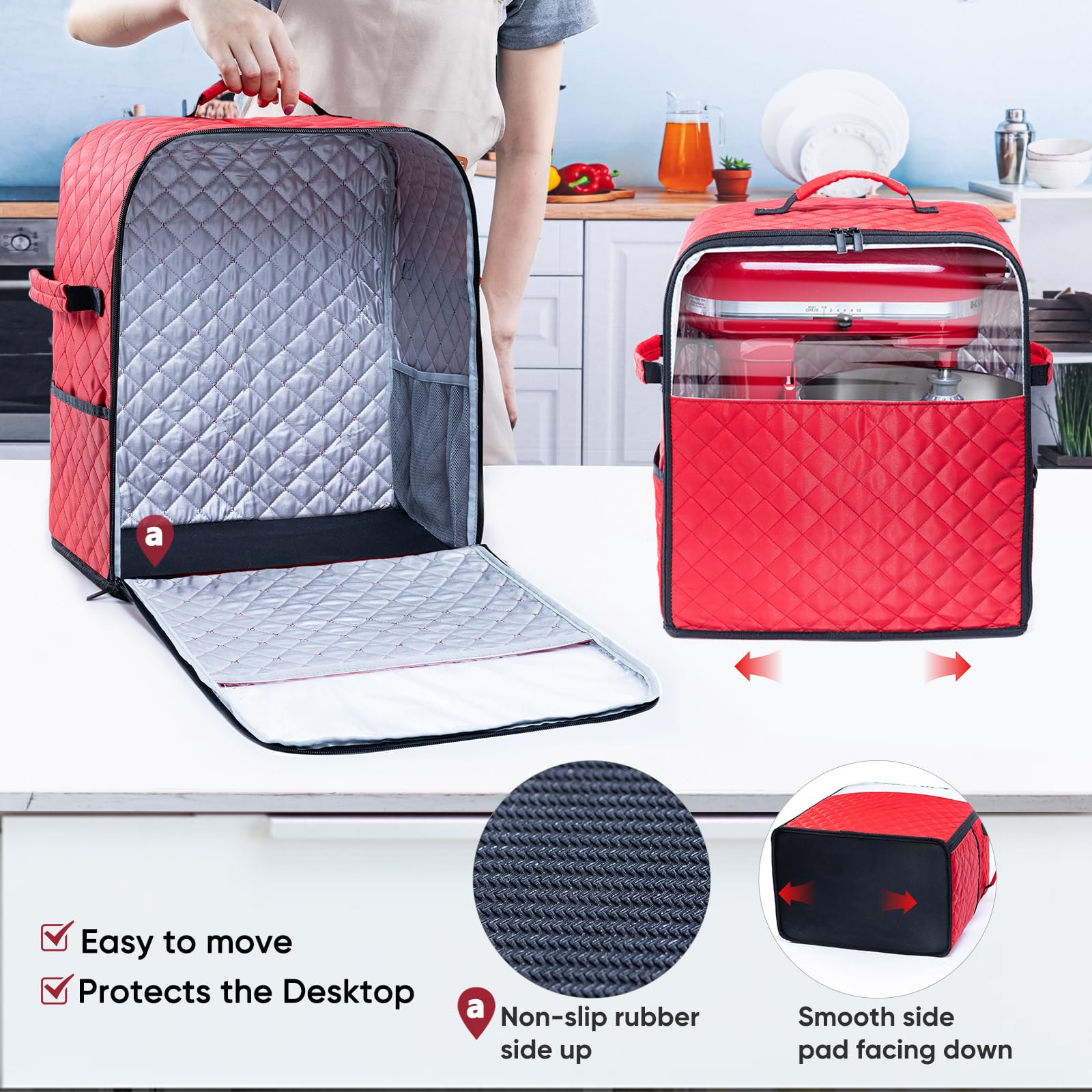 Bagsprite Stand Mixer Cover With Appliance Sliders Base Compatible With Kitchenaid Mixer Storage Bag For 6/7/8 Quart With Pocket