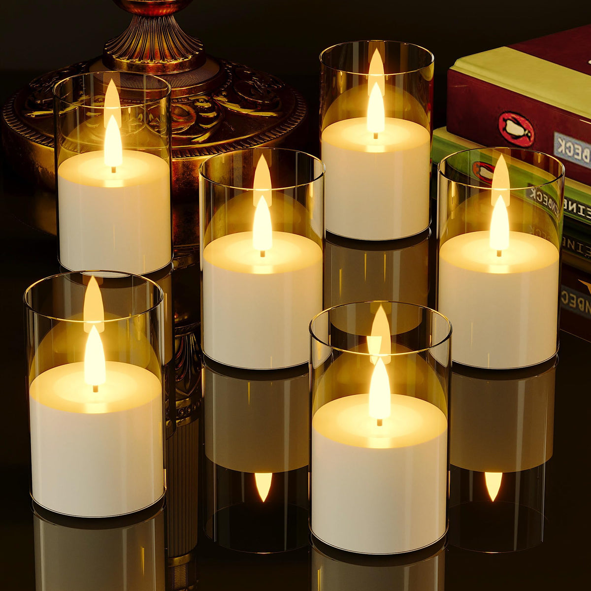 Viodaim 6Pack Flickering Flameless Candles With Timer, Led Candles Battery Powered, Small Flameless Pillar Candles, Votive Candl