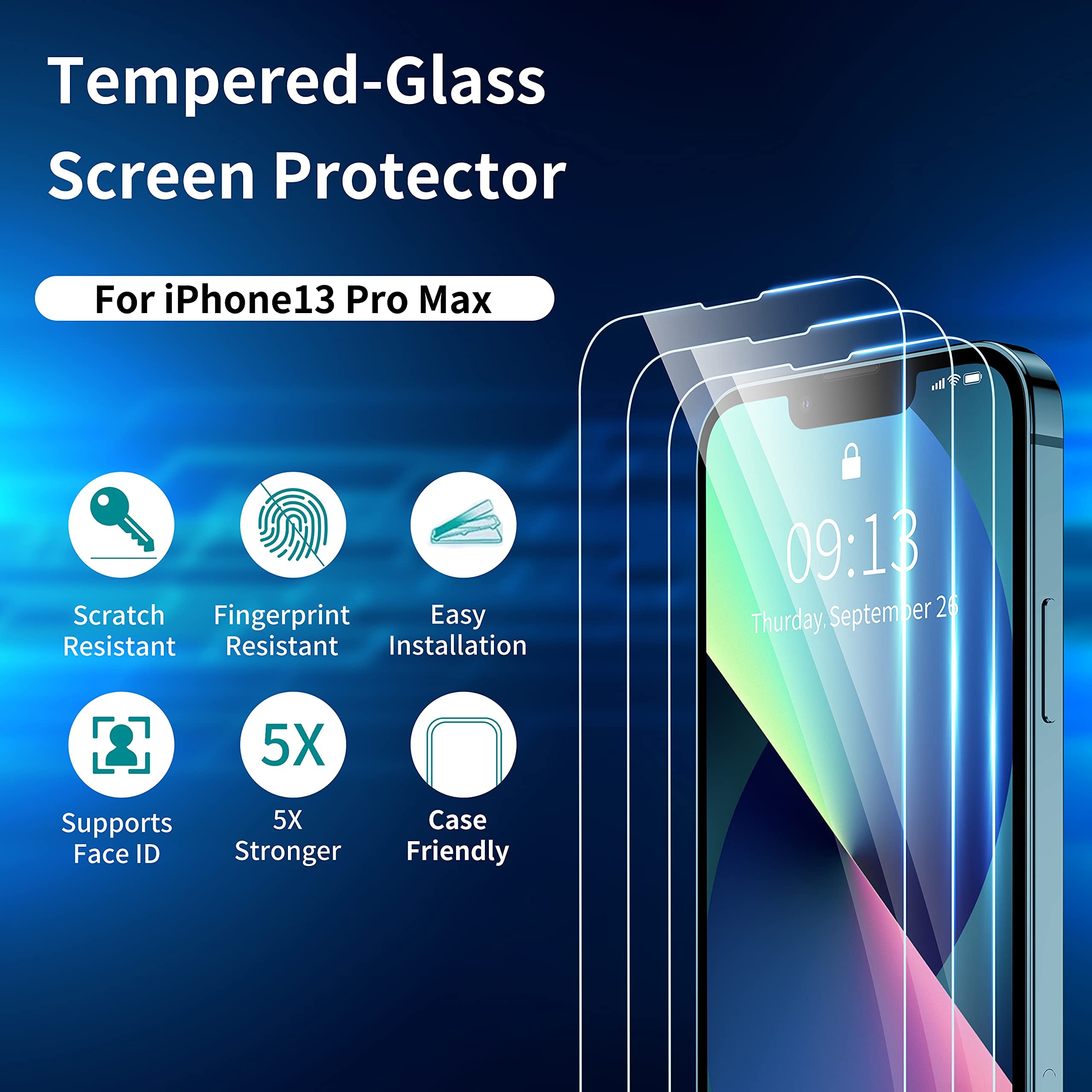 Impactstrong Iphone 13 Pro Max Glass Screen Protector (3 Pack) [Easy Install Tool] Heavy Duty Anti Scratch Anti Bubble Tempered