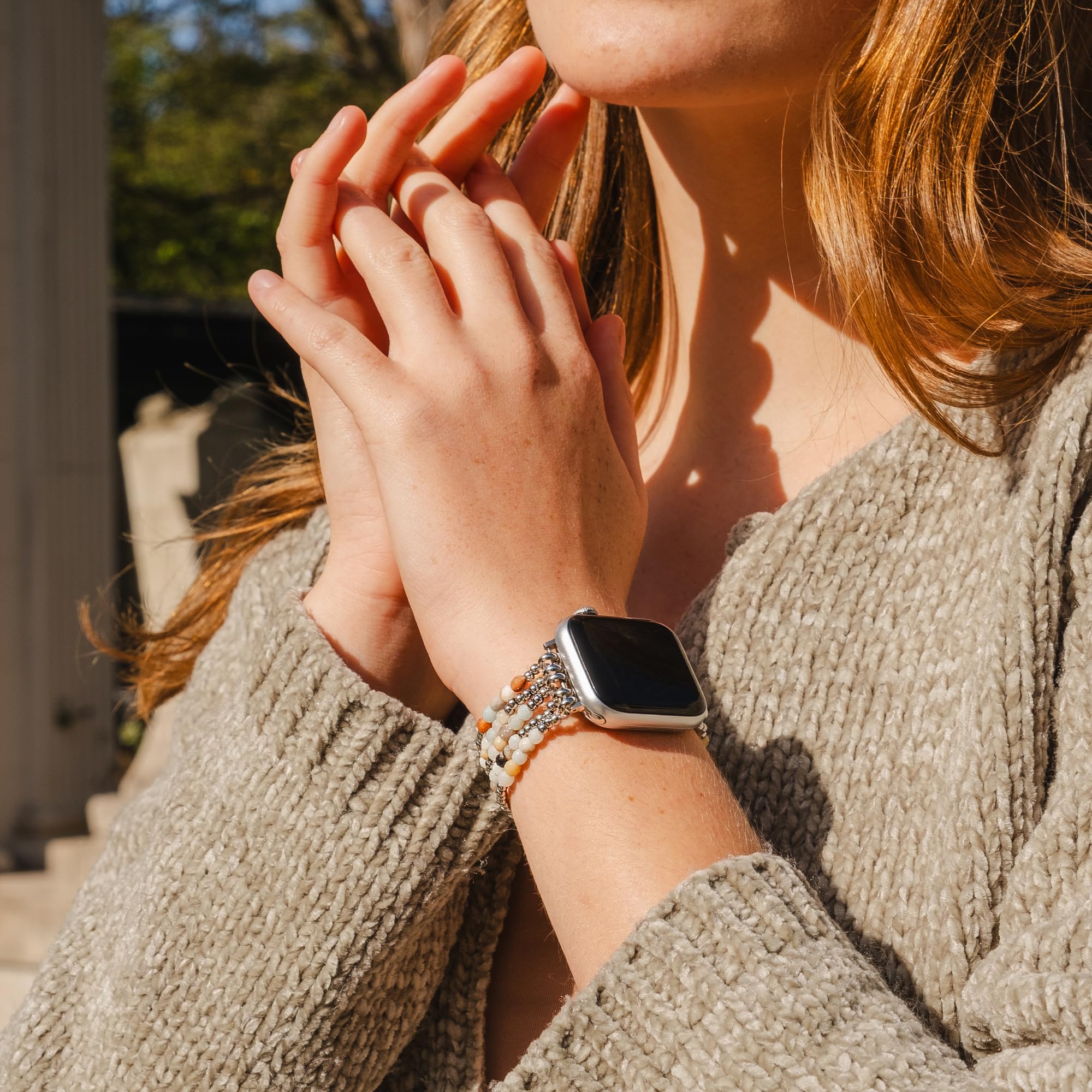 Cape Diablo Smart Watch Band For Women - Handmade Gemstone Strap - Compatible With 38Mm-45Mm Apple Faces (Amazonite Brilliance,