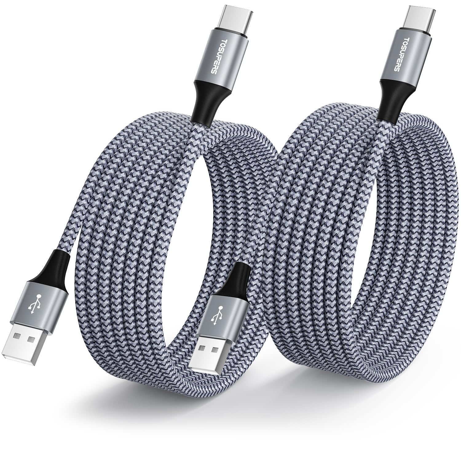 Tosupers Long Usb C Cable 8Ft, 2 Pack, 3A Fast Charging, Usb A To Usb C Charger Cable Braided For Iphone 16 15 Pro Max Plus, For Samsung Galaxy S24 S23 S22 S21 S20 S10 S9 A54 A35 A15 A14