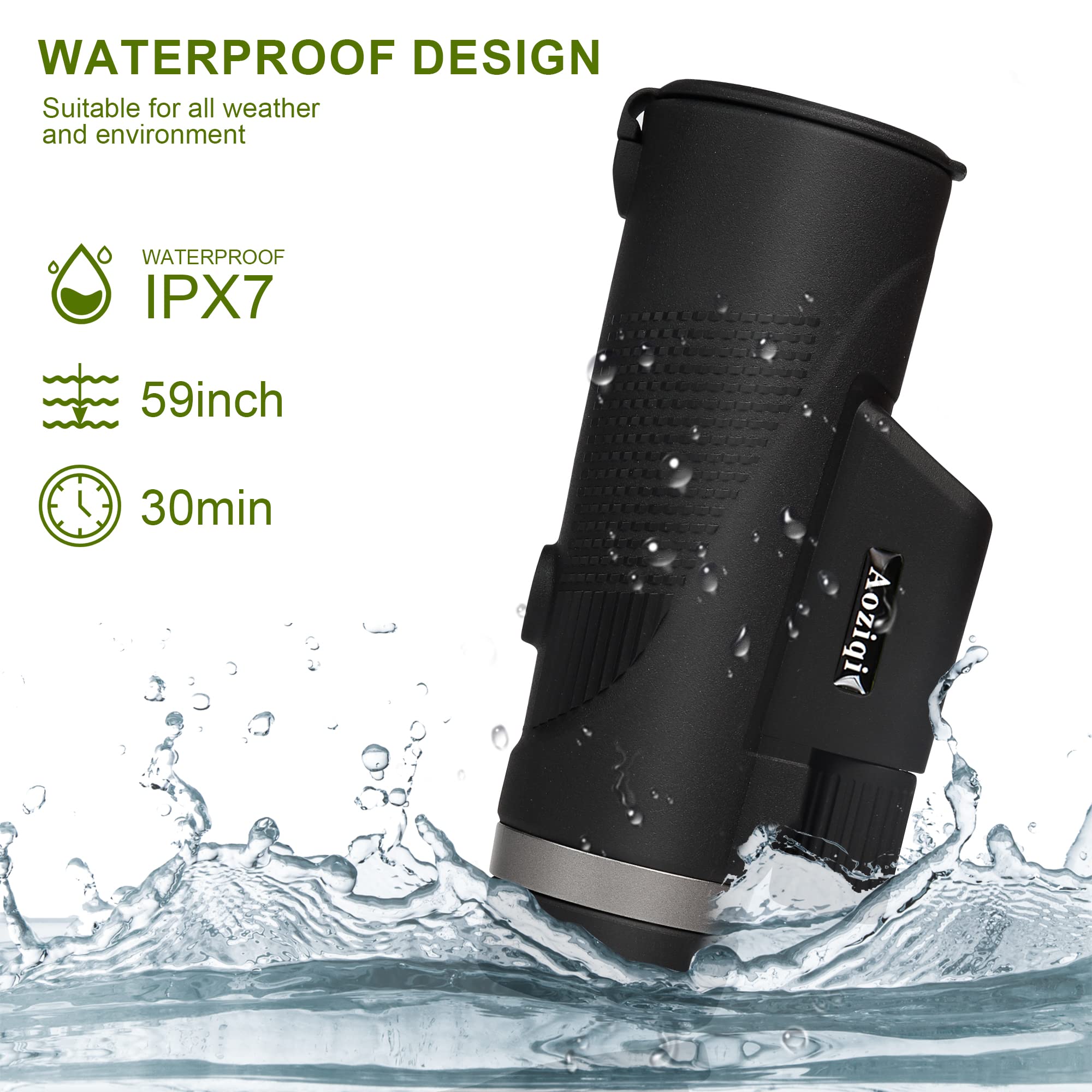 Aoziqi 12X55 Hd Monocular Telescope With Smartphone Holder, 2023 Waterproof Monocular, Lightweight Monocular For Bird Watching H