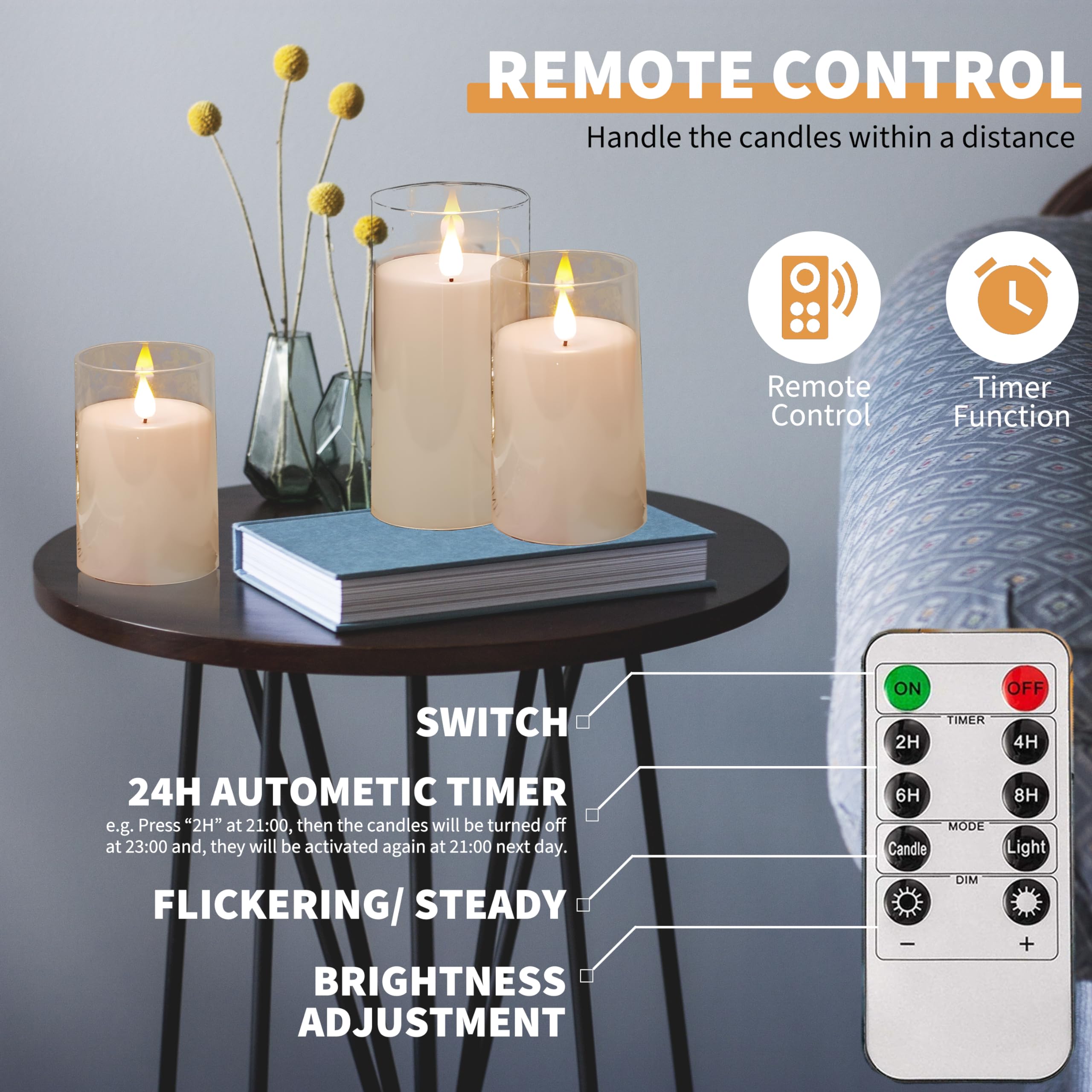 Niceme Flickering Flameless Candles With Remote Control And Timer Unbreakable Acrylic Battery Operated Led Candles With Flickeri