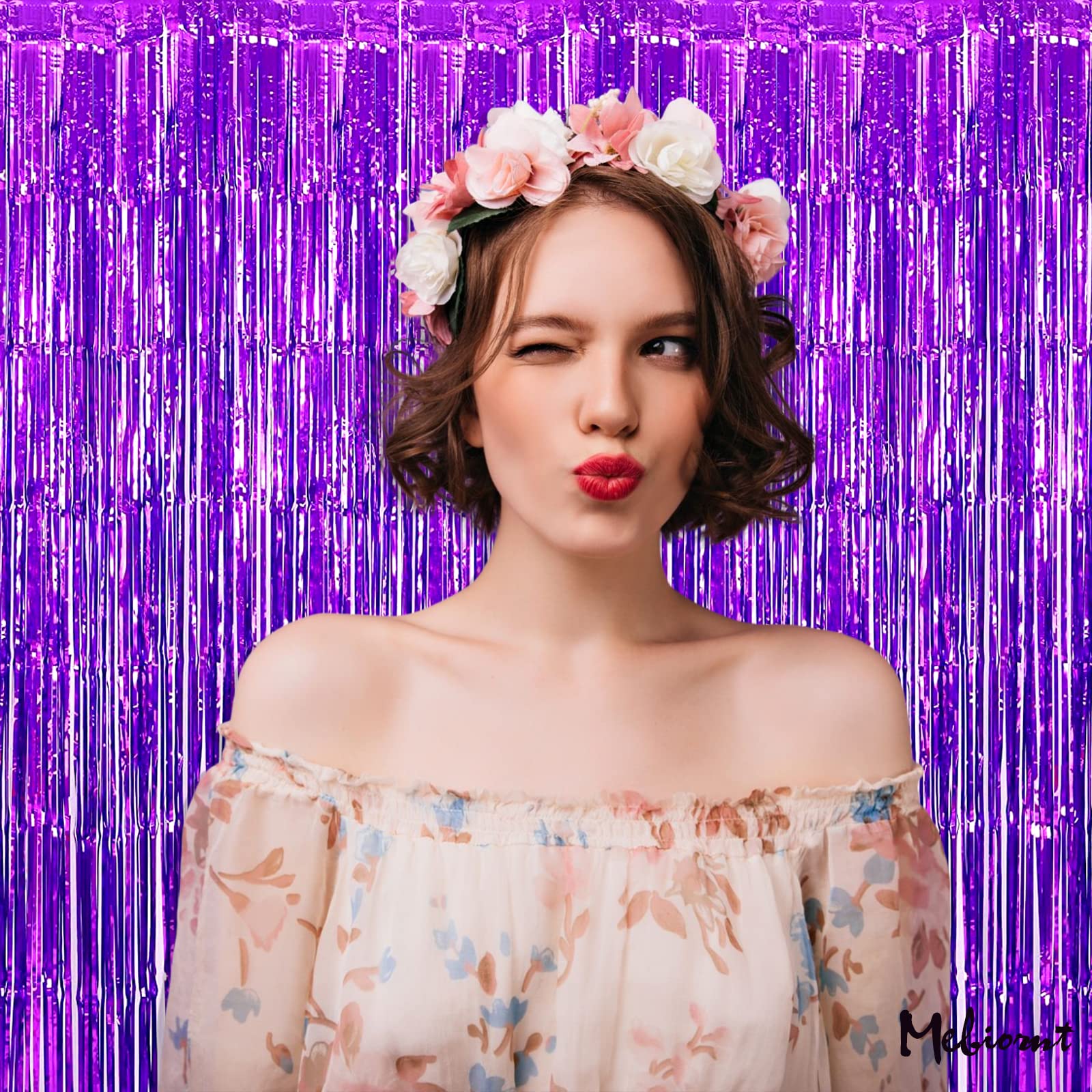 4 Pack Purple Fringe Curtain Backdrop, 3.2Ft X 6.6Ft Metallic Tinsel Foil Fringe Streamers Curtains Background For Photo Booth B