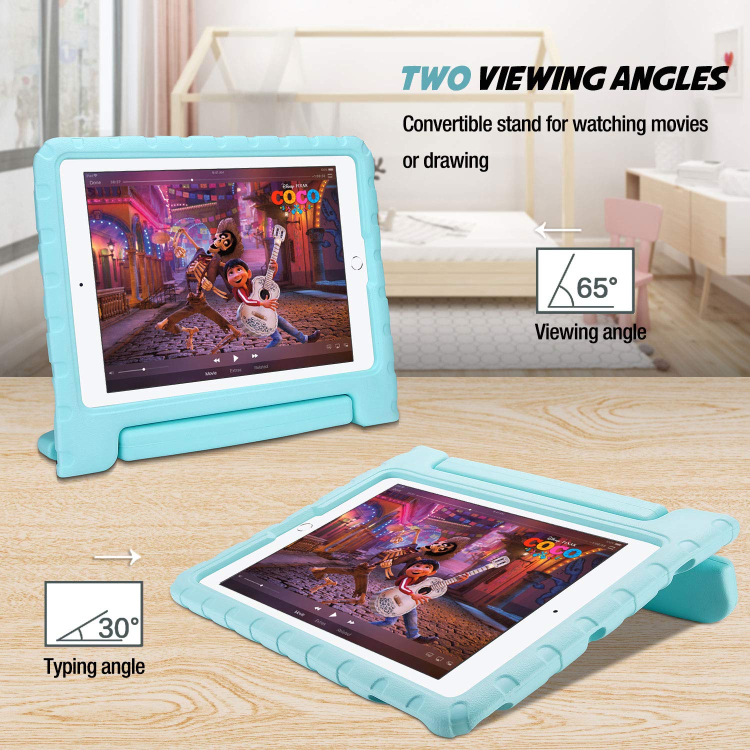 Procase Ipad 9Th Generation Case/Ipad 8 Case/Ipad 7 Case For Kids, Ipad 10.2 Case 2021 2020 2019/Ipad Air 10.5/Ipad Pro 10.5 Kids Case, Shockproof Lightweight Case With Convertible Handle Stand Aqua