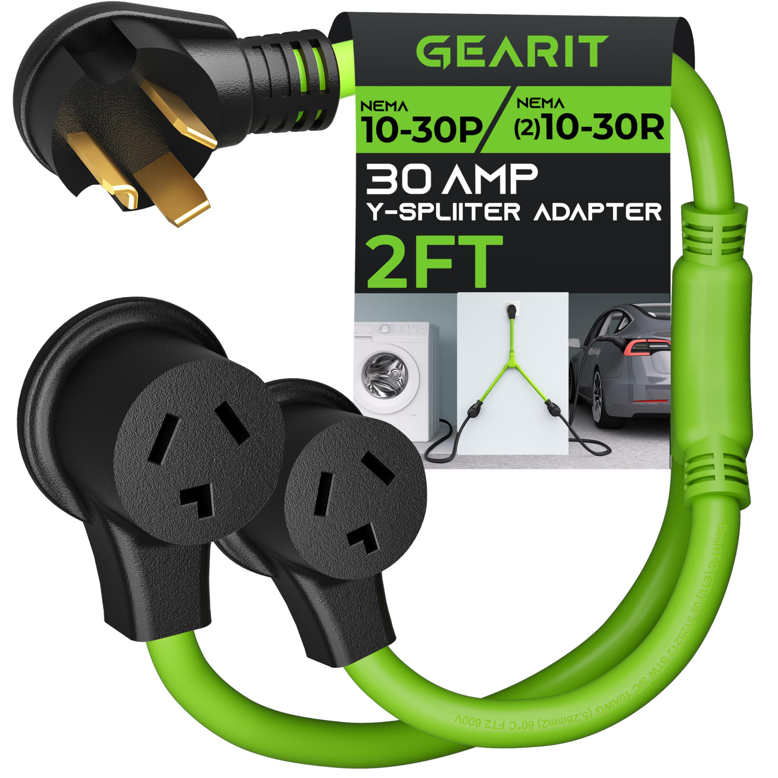 Gearit 3 Prong Dryer Y  Splitter 30 Amp Nema 10 30P To (2) Nema 10 30R Receptacle   Stw 10Awg 3C Power Cord Adapter For Multiple