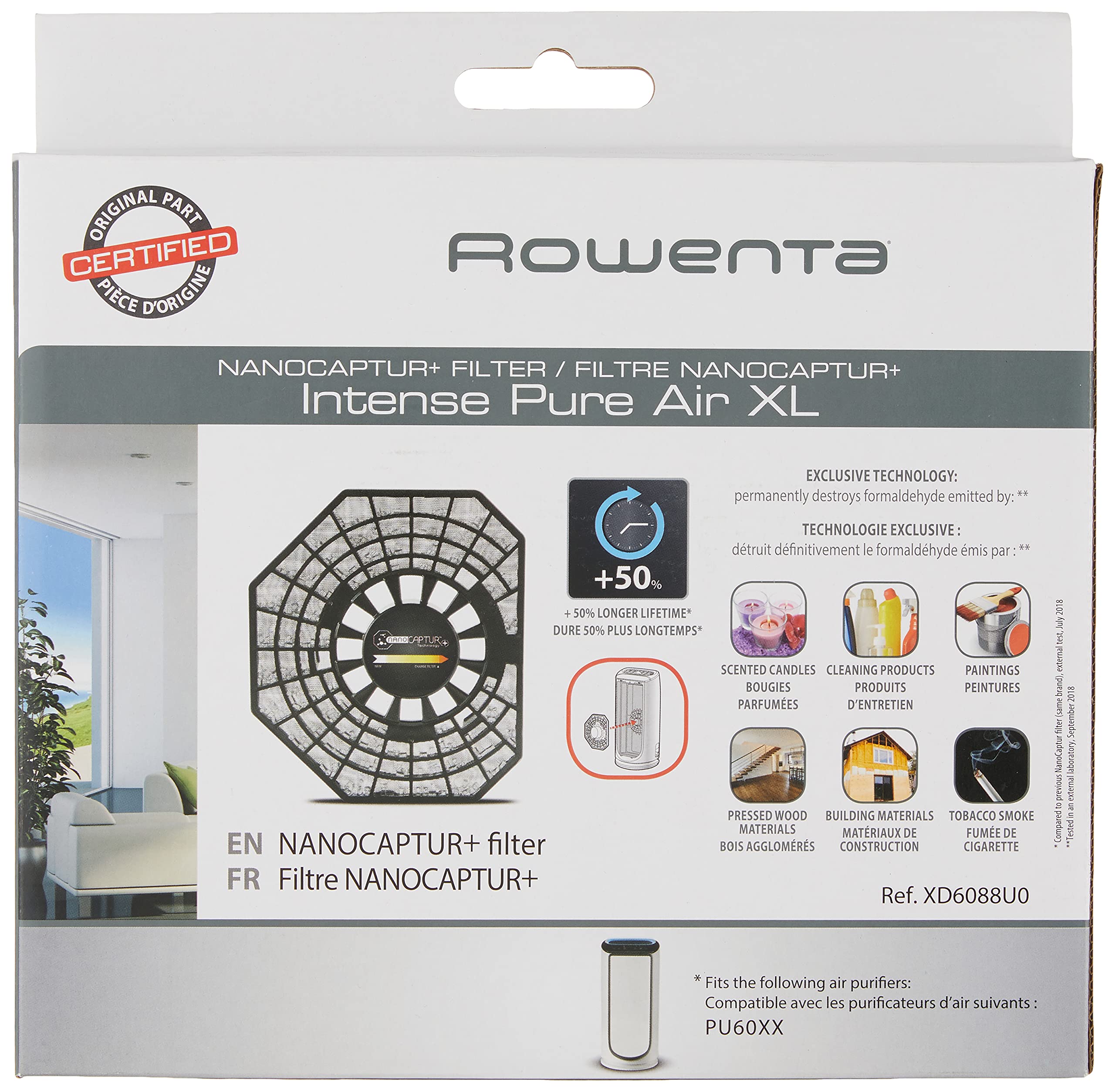 Rowenta Xd6086 Nanocaptur Filter Formaldehyde Remover For Pu6020 And Pu6010 Intense Pure Air Xl Purifier
