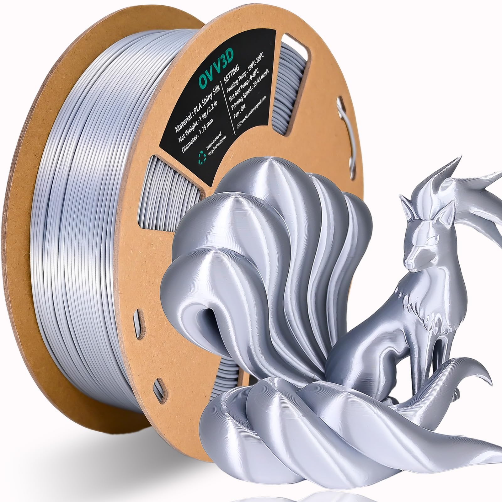 Ovv3D Silk Pla Filament 1.75Mm, Upgrade Silver Pla Filament 3D Printer Filament, Silk Silver Metal 3D Printing Filament, 3D Fila