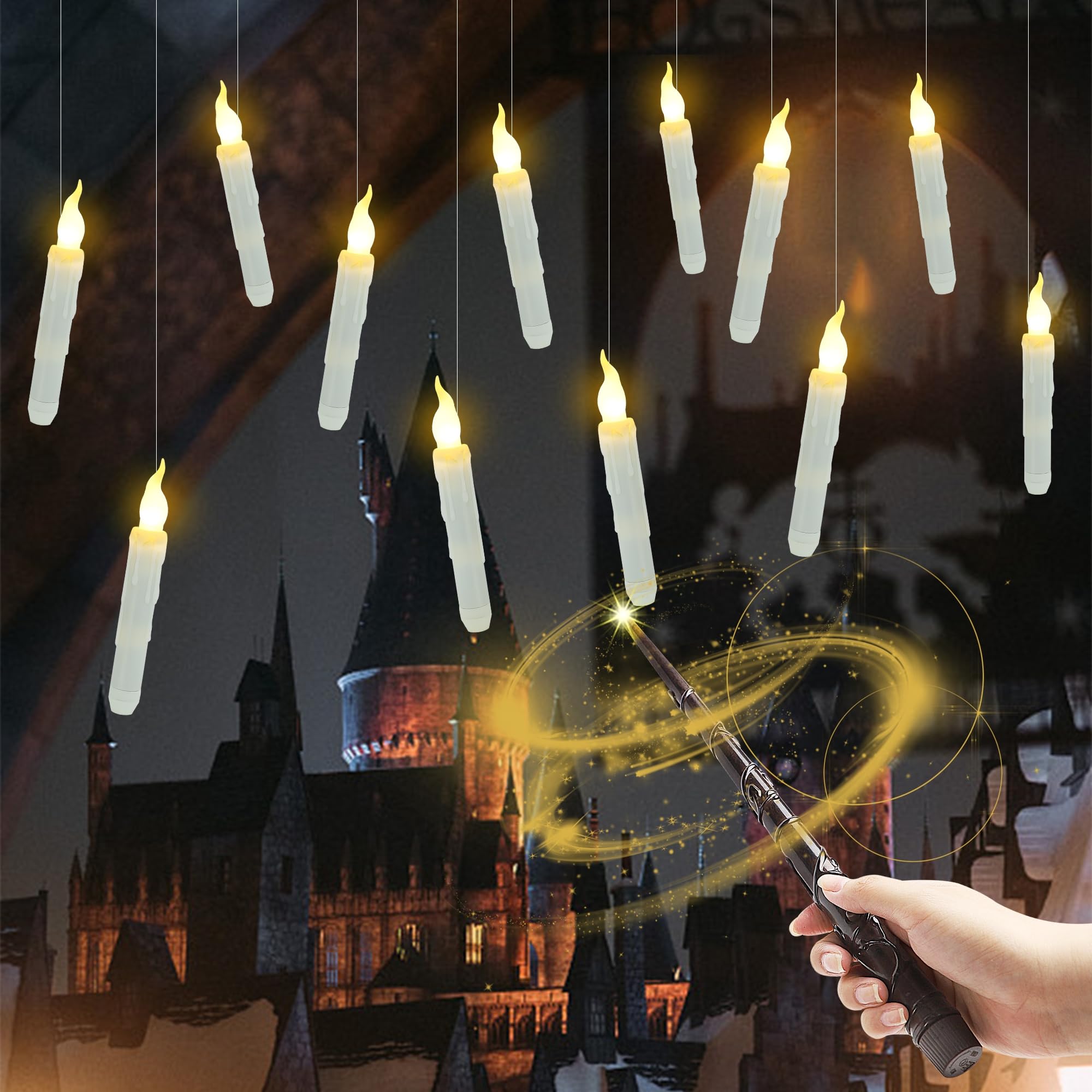 Treewoll Halloween Decorations, 12Pcs Floating Candles With Wand Remote, 6.7'' L Battery Operated Flickering Flameless Candles W