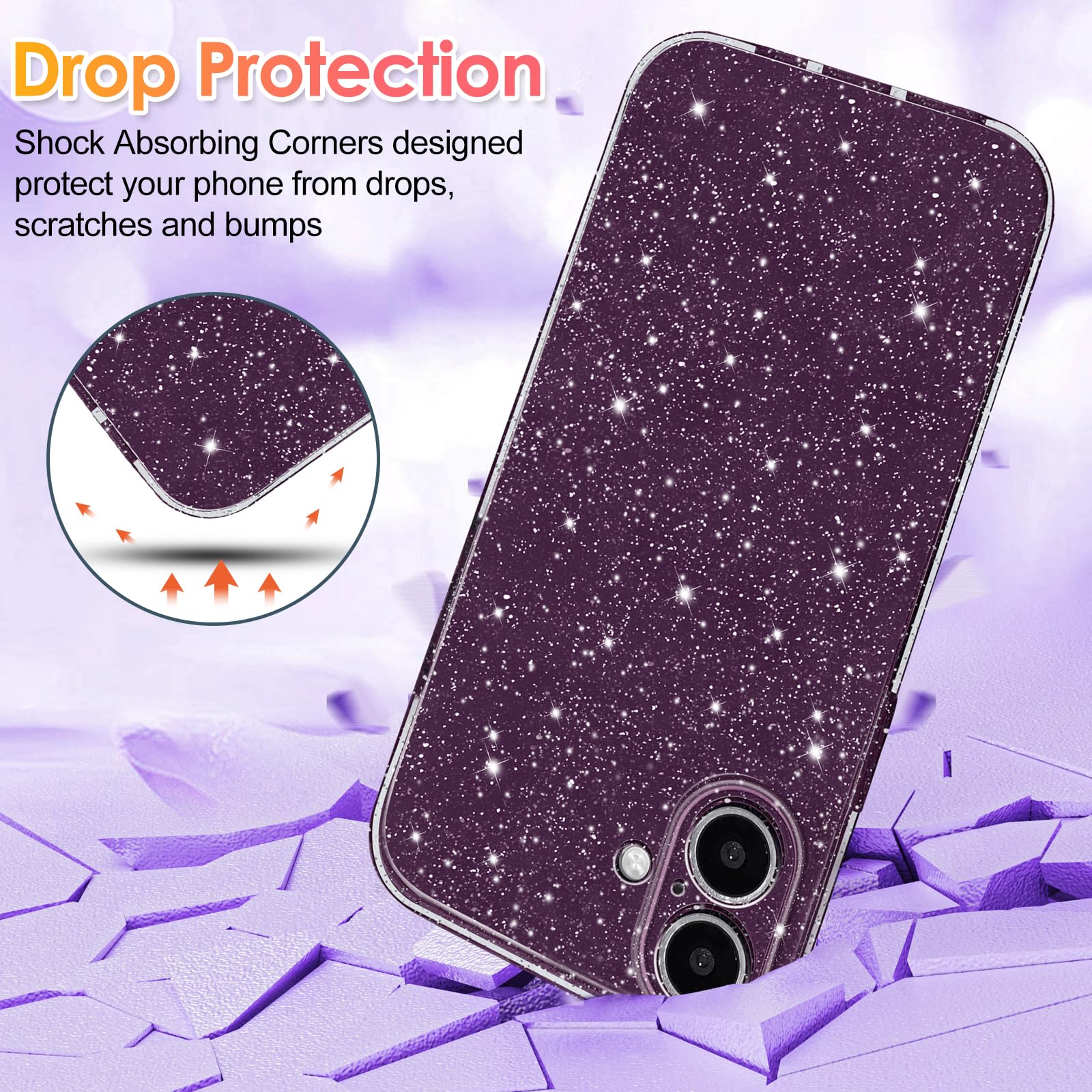 Hython Case For Iphone 16 Case Glitter Cute Sparkly Shiny Bling Sparkle Phone Cases 6.1'', Thin Slim Fit Soft Tpu Bumper Shockpr