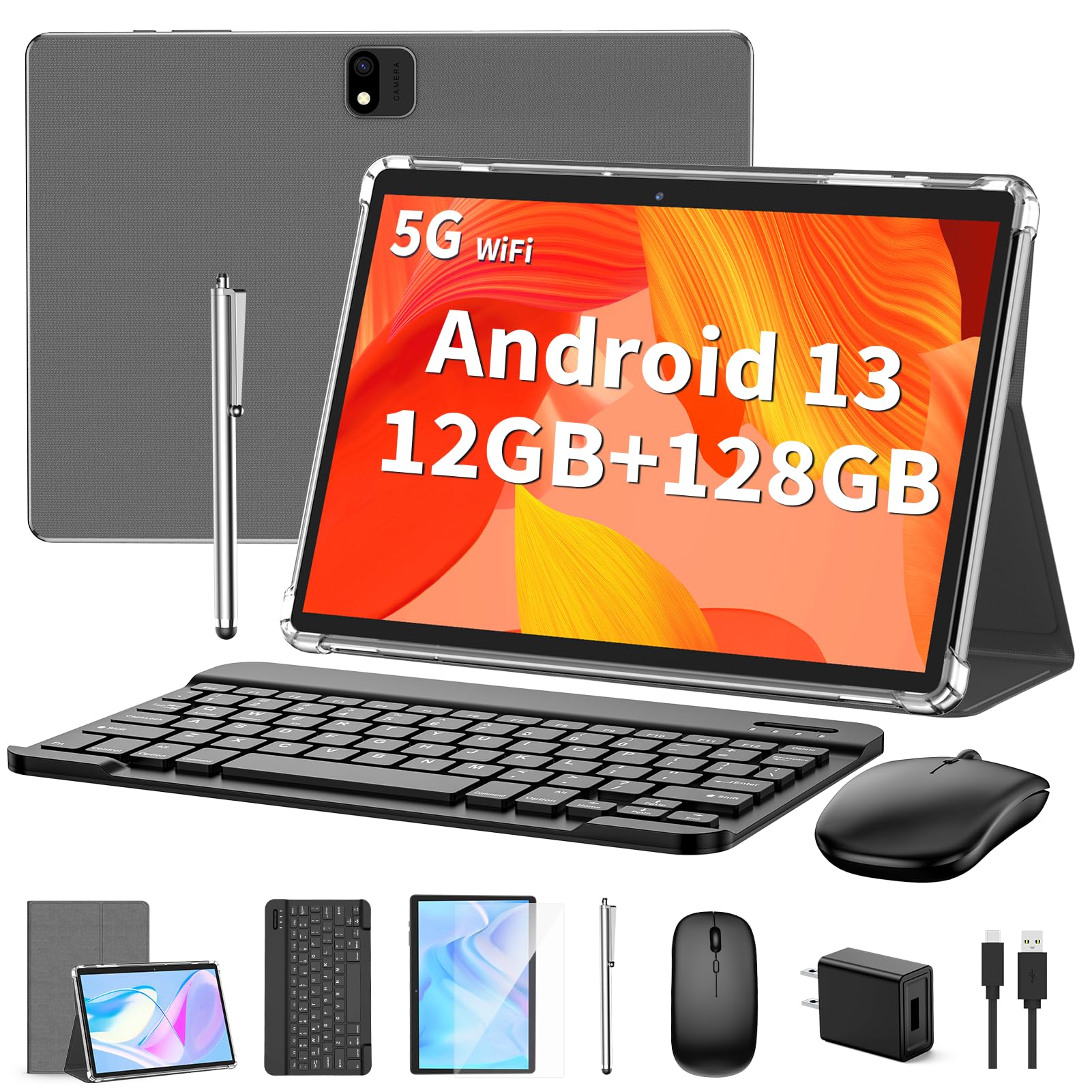 Android Tablet With Keyboard, Android 13 Tablet, 12(6+6)Gb+128Gb, 1Tb Expand, 2 In 1 Tablet, 10 Inch Tablet With Case, Mouse, St
