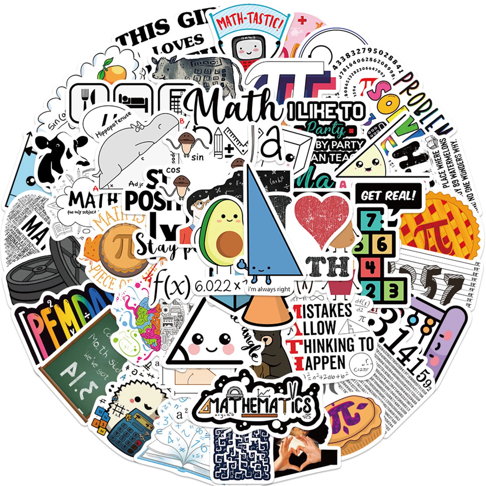 50Pcs Funny Math Stickers For Kids Students Math Related Gifts Stickers Waterproof Vinyl Phone Skateboard Laptop Stickers, Scien