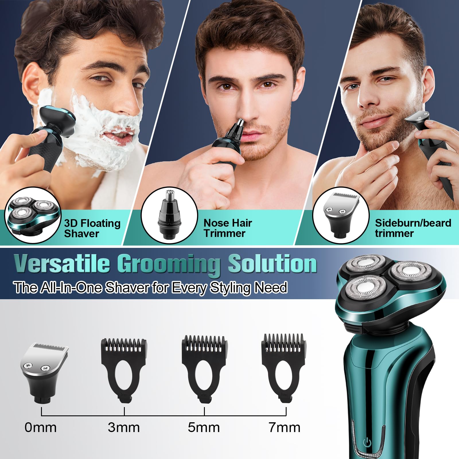 Electric Razor For Men, Mens Rotary Shavers, Waterproof, Wet And Dry Rechargeable Electric Shaver For Mens Faces With A Cordle