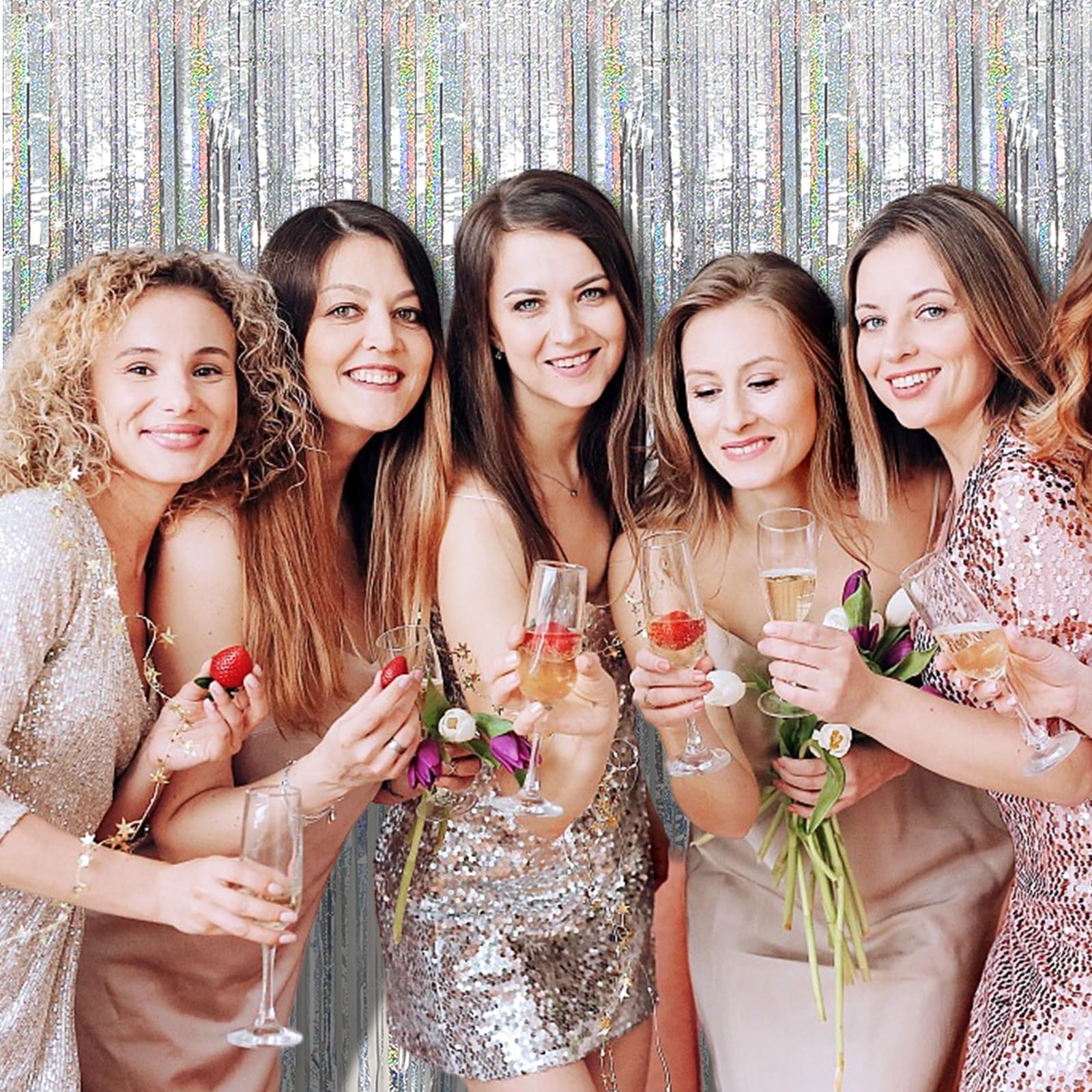 Tinsel Curtain Party Backdrop Silver Birthday Party Decorations 5 Packs Glitter Foil Fringe Curtain Party Decor Streamers Photo