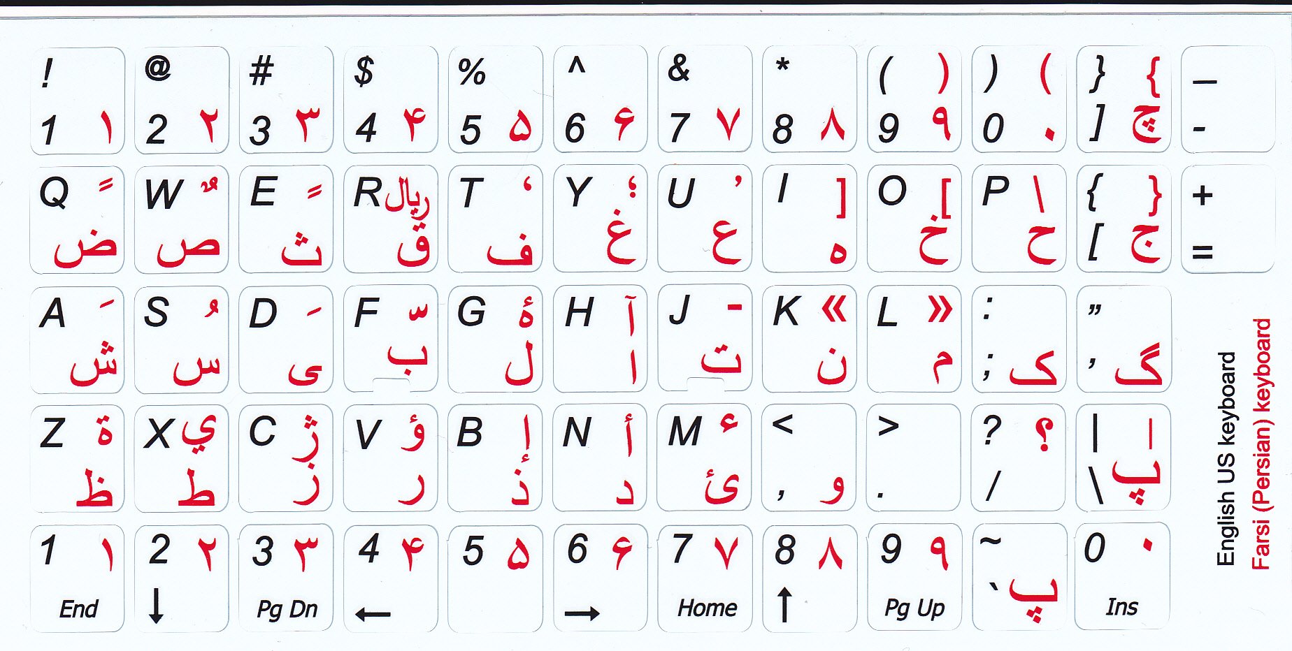 Farsi Persian English Keyboard Sticker Non Transparent White For Computer