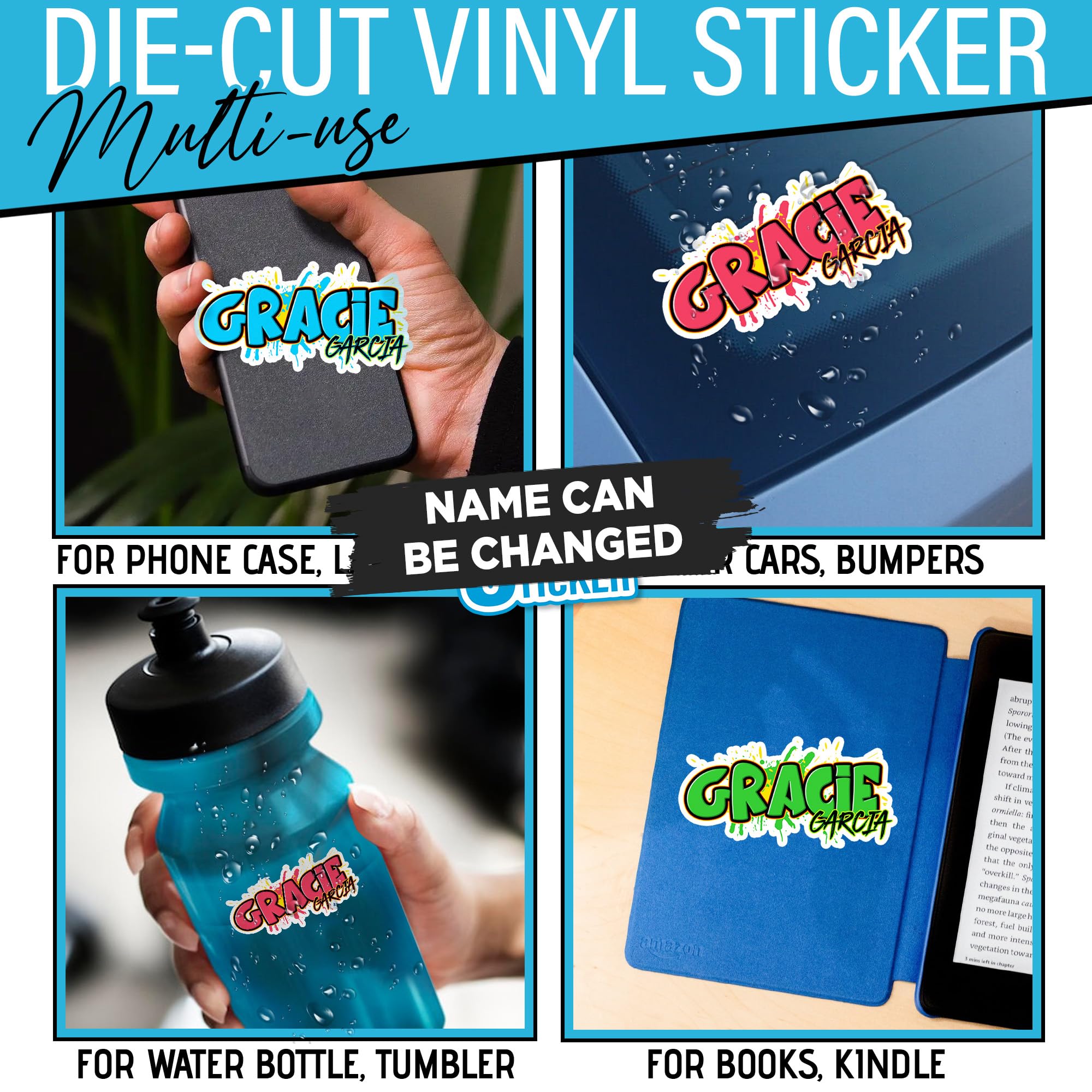 Custom Graffiti Name Sticker, Personalized Graffiti Name Stickers Decal Die Cut Vinyl Stickers For Hard Hat Water Bottle Laptop