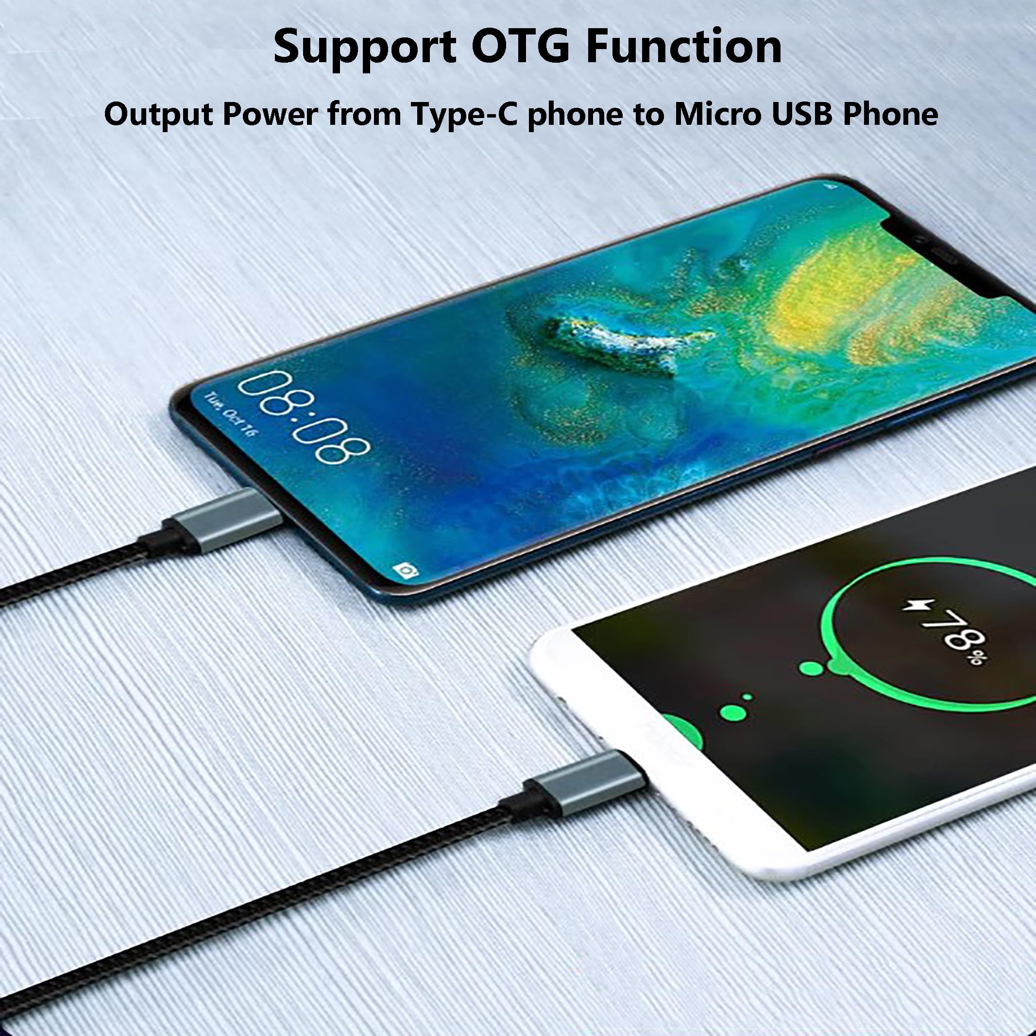 Nylon Braided Short Usb C To Micro Usb Cable 0.2M/0.65 Ft, Usb Type C To Micro Usb Charger Cable Supports Otg, 2.4A Charging, 48