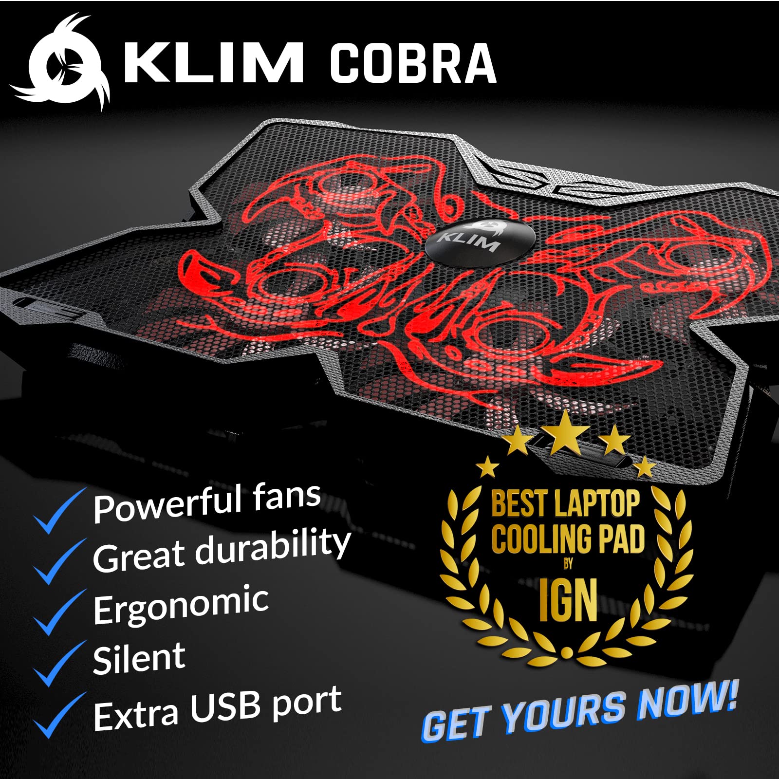 Klim Wind Laptop Cooling Pad   More Than 500,000 Units Sold   New 2024   Powerful Rapid Action Laptop Cooler   Laptop Stand With