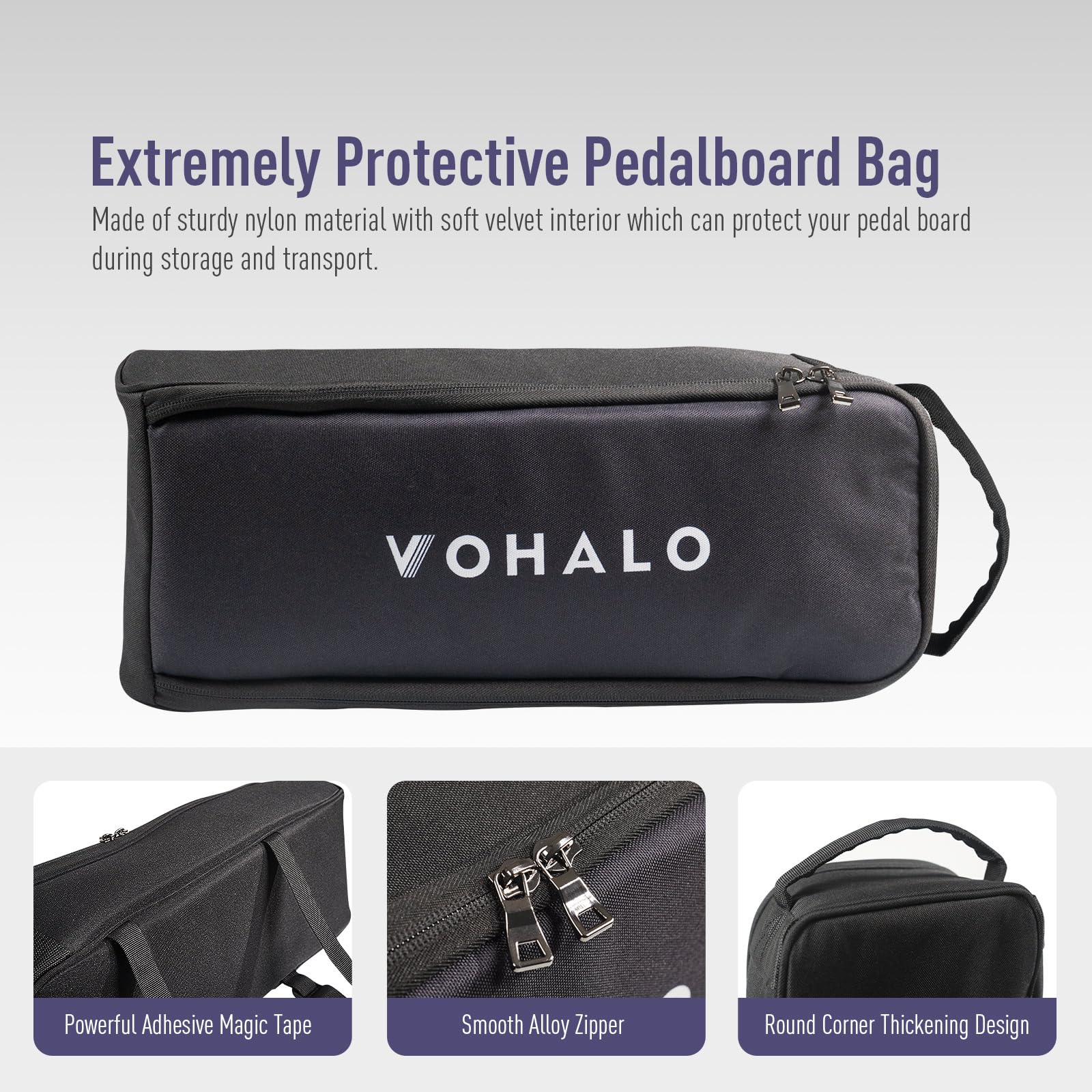 Vohalo Mini 14 Guitar Pedal Board With Carry Bag, Guitar Effects Compact Small Pedalboard 14.1X 5.5 With Carry Bag, Included Ped