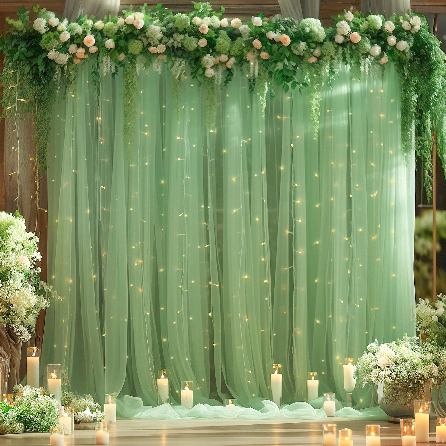 20X10 Green Tulle Backdrop Curtains For Parties, Sheer Backdrop Curtain Wedding Photo Backdrop Drapes For Baby Shower Photograph
