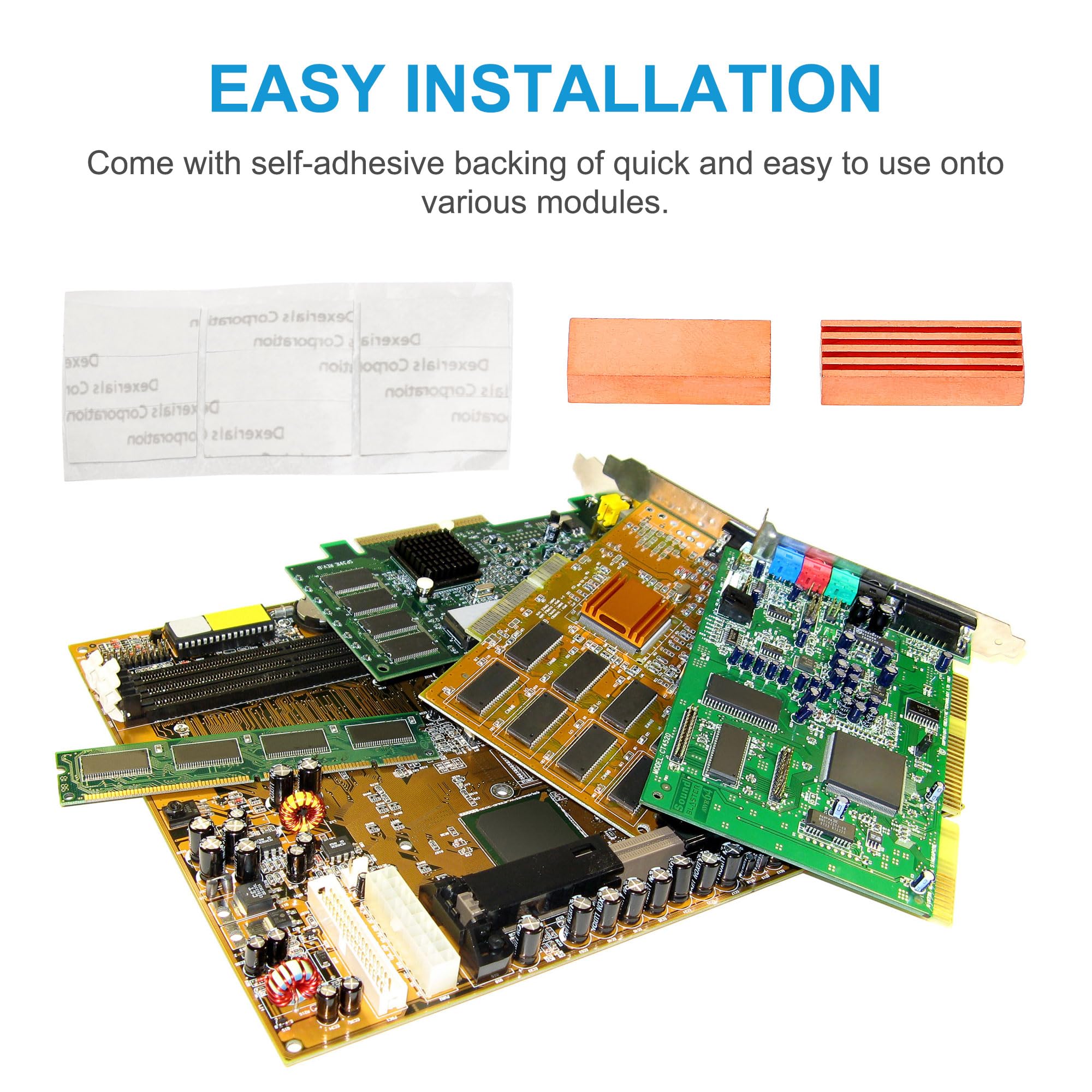 Uxcell 8 Pieces Mc 200 Copper Heatsink, Self Adhesive Memory Ic Chipset Cooling Fins Heat Sink For Ddr Vga, 22Mmx8Mmx5Mm