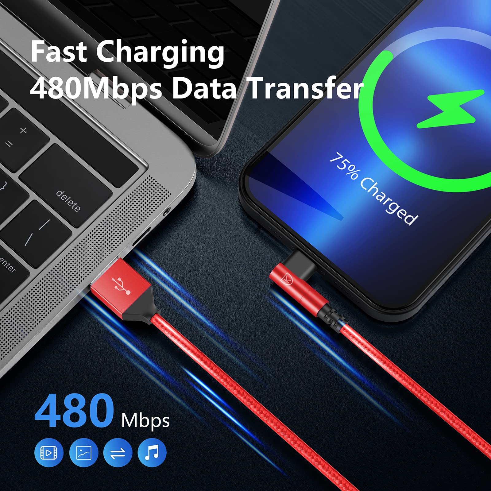 10Ft Iphone Charger Cable,3Pack 90 Degree Charging Cable, [Apple Mfi Certified] Long Lightning Cable Fast Charging Cord Compatible For Iphone 14/13/12/11/Pro/Max/Mini/X/Plus/8/7/6/Plus/   Red