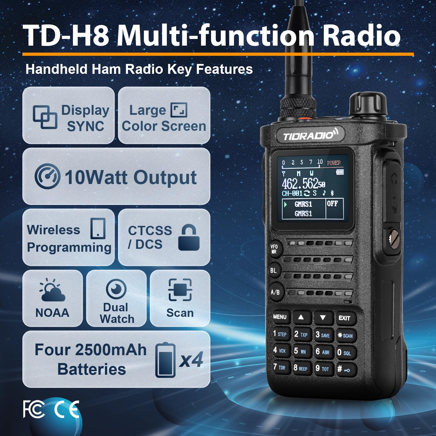 (2Nd Generation) Tidradio Td H8 10W Highpower Ham Radio Handheld With App Wireless Programming, Long Range Radio With 2500Mah La