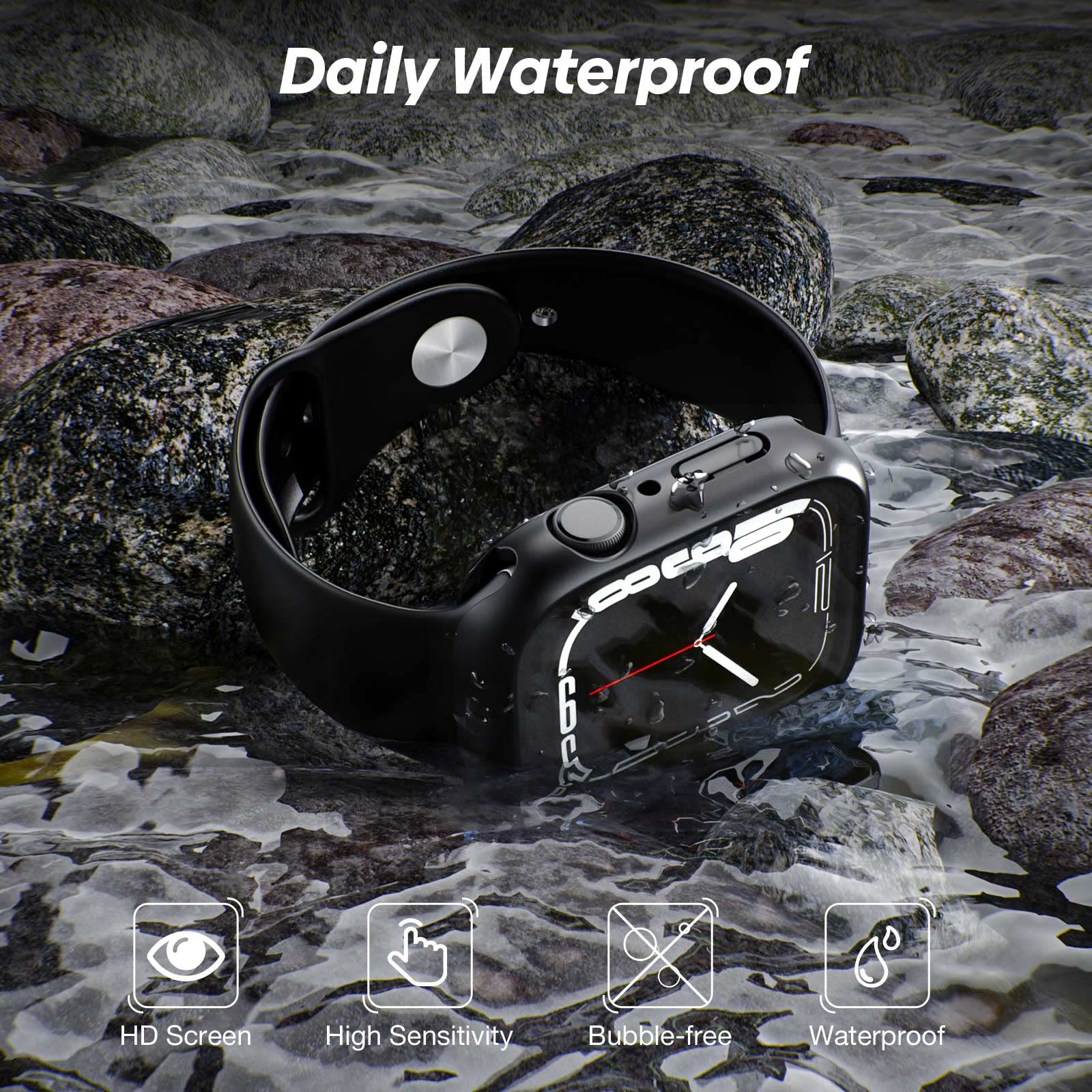 Yolovie [2 Pack 2 In 1 Waterproof Case Compatible For Apple Watch Series 8 7 41Mm Screen Protector Tempered Glass Film Pc Face C