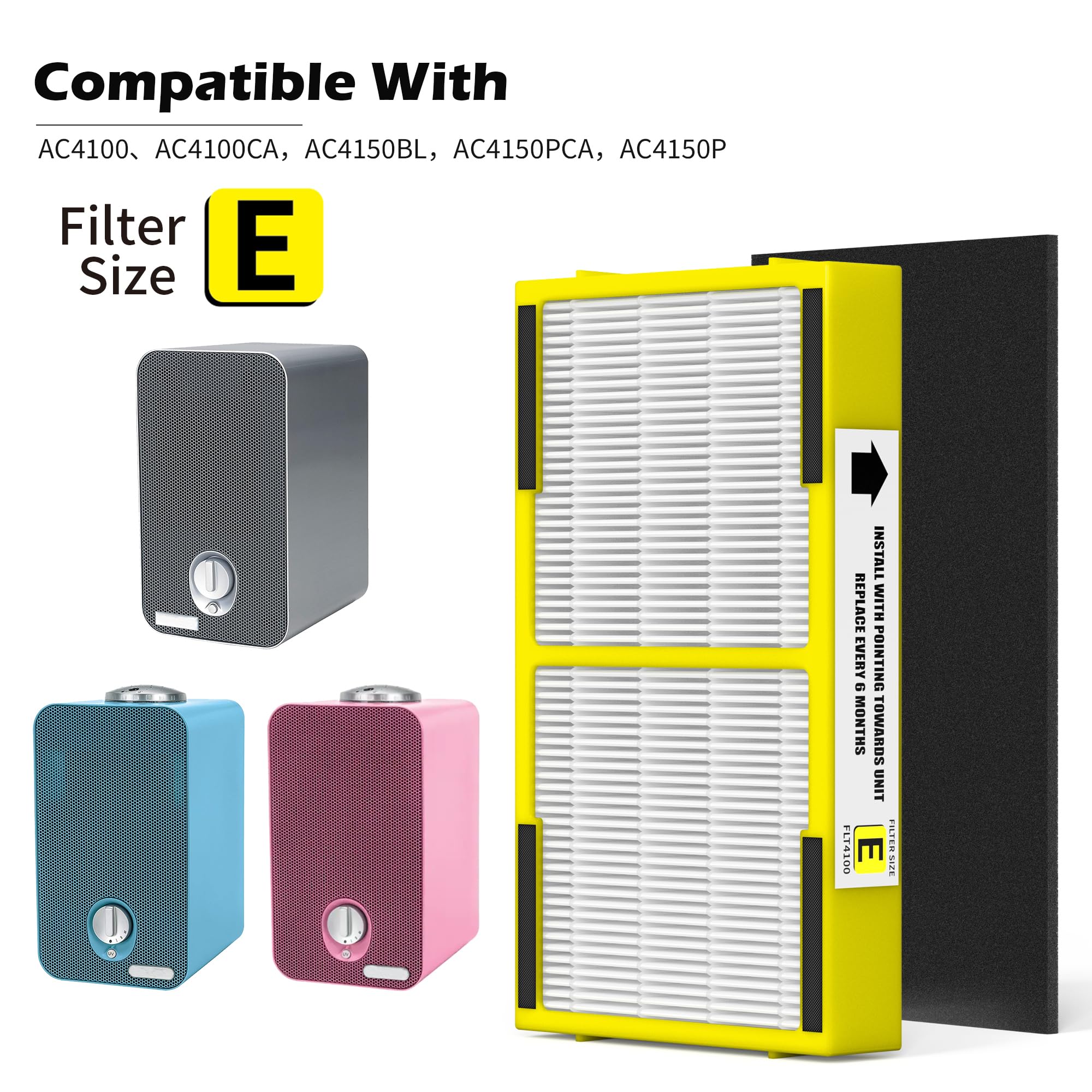 Flt4100 Hepa Replacement Filter Size E Compatible With Technologies Model Ac4100 Ac4100Ca Ac4150Bl Ac4150Pca Ac4150P Purifier, P