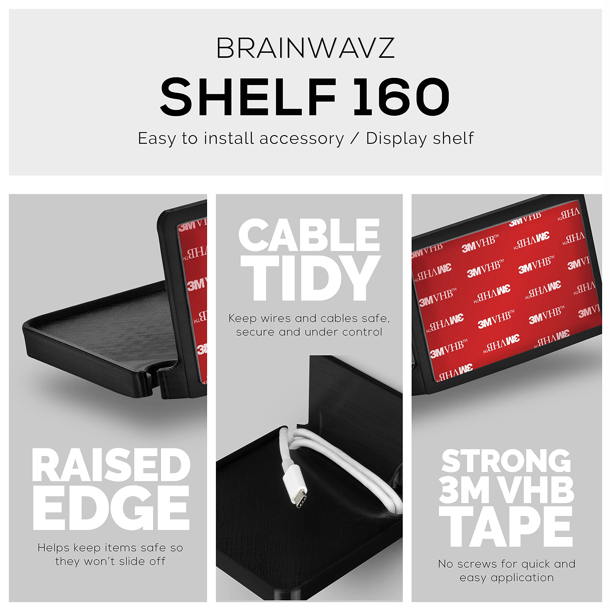 Brainwavz Drill Free Wall Mount Shelf For Security Cameras, Baby Monitors, Speakers & More, Universal Holder, Strong Adheasive,