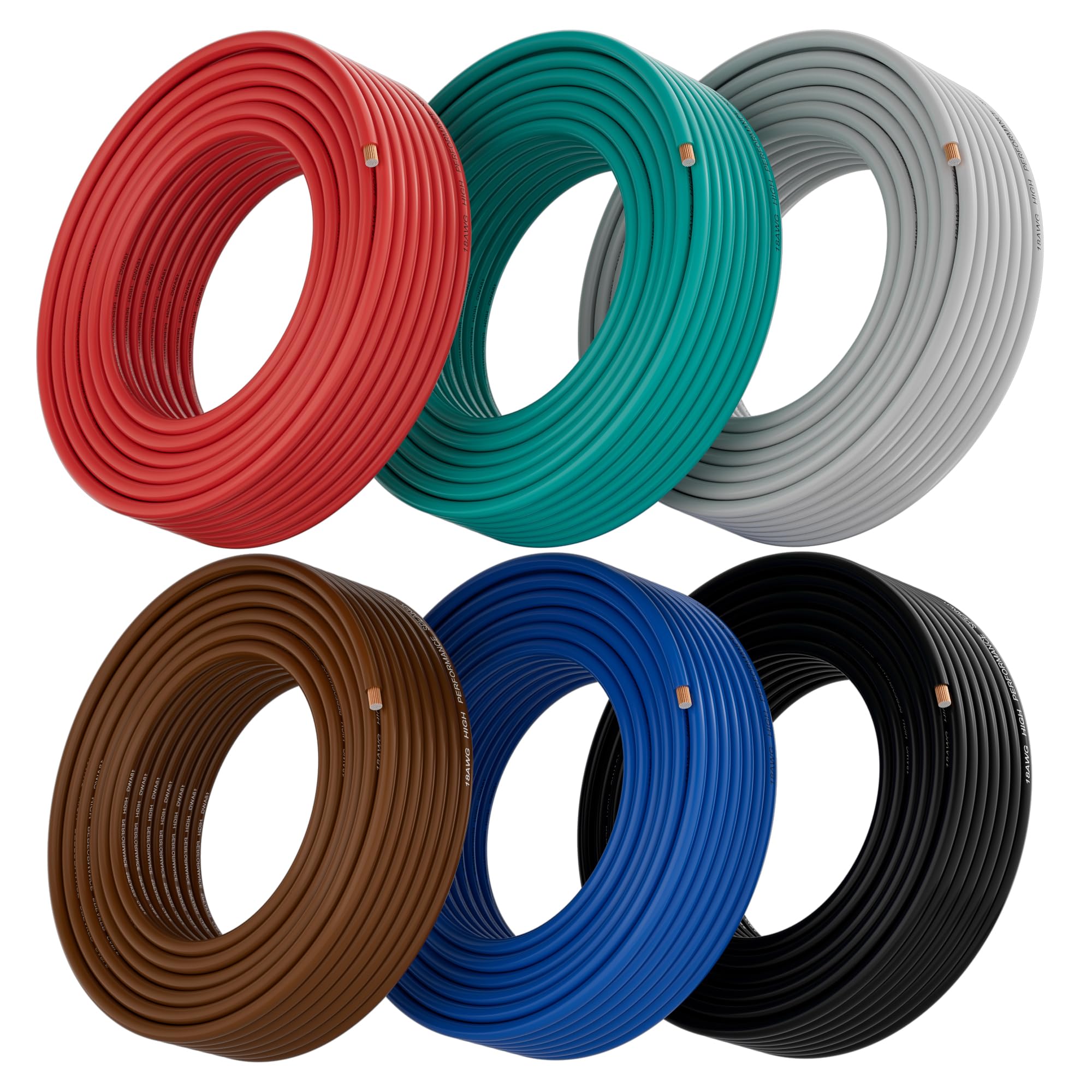 18 Gauge Wire (6 Pack Black/Red/Grey/Blue/Green/Brown, Each 50 Ft), 18 Awg Auto Wire, Speaker Audio Security Alarm Control Cable