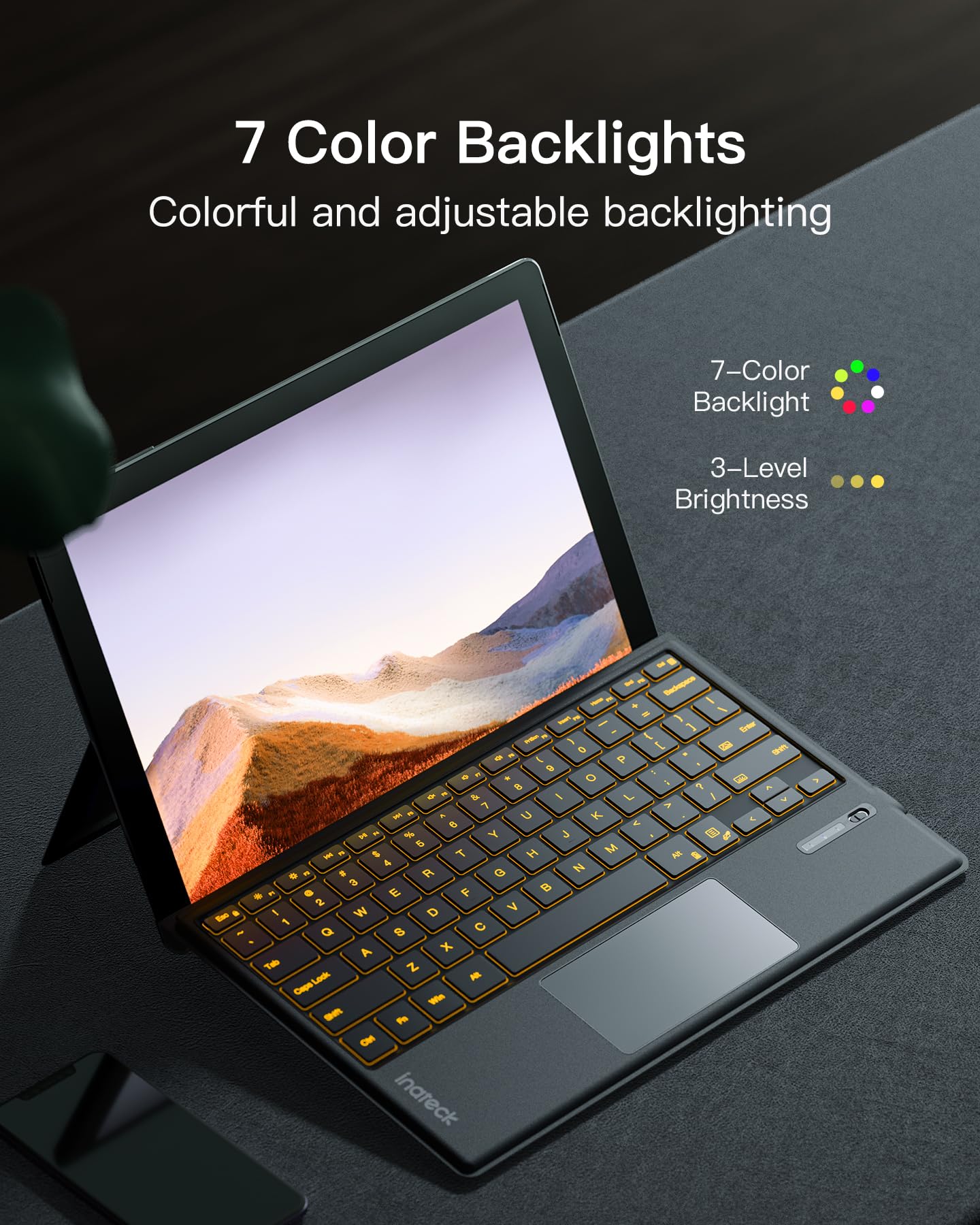 Inateck For Surface Pro 7 Keyboard With Precision Touchpad, Bluetooth 5.3, 7 Color Backlight, Compatible With Surface Pro 7/7+/6