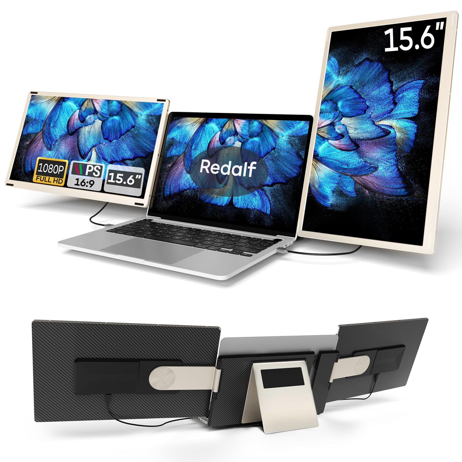 Laptop Screen Extender, 15.6'' Portable Monitor, Fhd 1080P Ips 360 Rotation Screen Triple Monitor Laptops, Removable Multi Mode