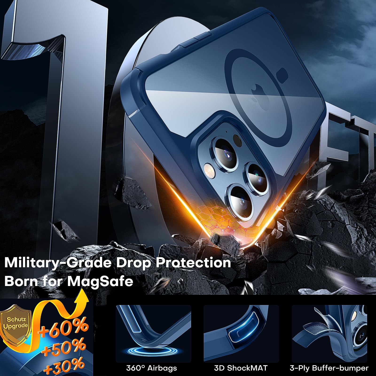 Tauri 3 In 1 Magnetic For Iphone 13 Pro Case, With 2X Screen Protector, 10 Ft Drop Protection, Compatible With Magsafe Case For