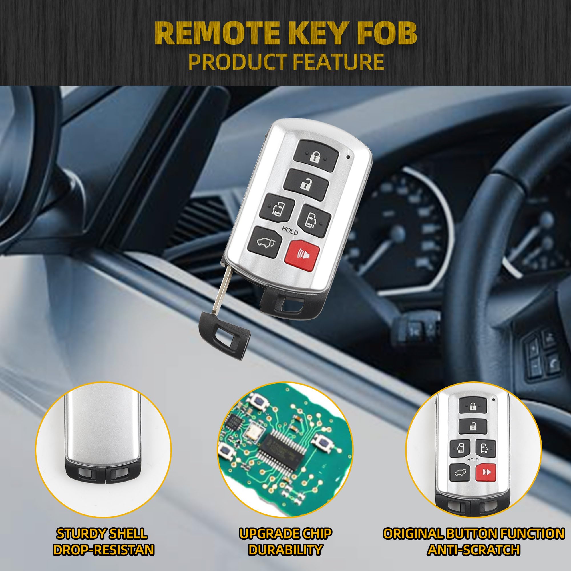 Dasbecan Key Fob Replacement Compatible With Toyota Sienna 2011-2020 Keyless Entry Remote Control Replaces 89904-08010 314.3 Mhz